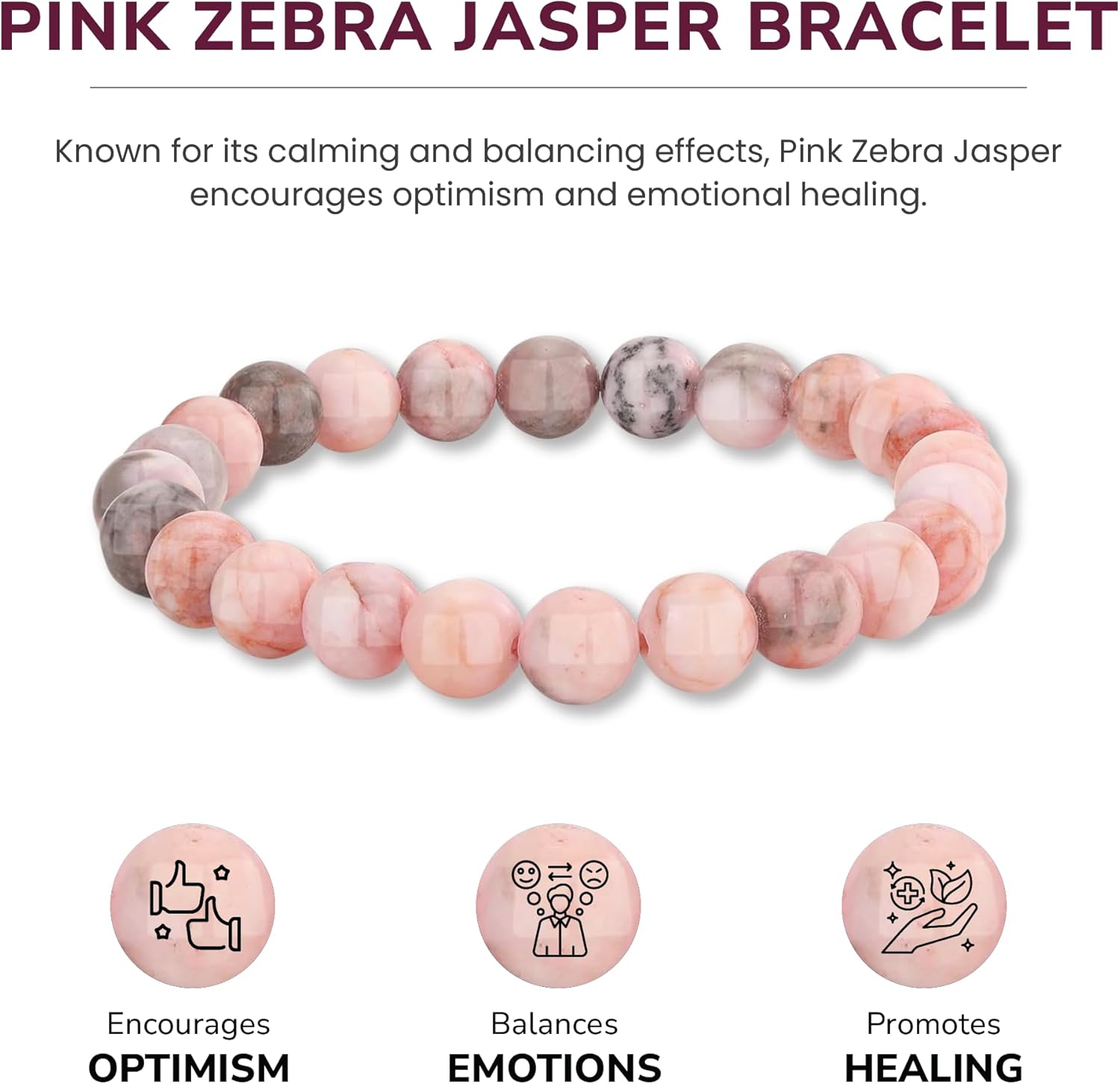 Crystal Vibe Pink Zebra Jasper Bracelet for Balance and Harmony - 8mm Beaded Bracelet for Women Men - Healing Crystal Bracelet - Elastic Adjustable Size - Image 4