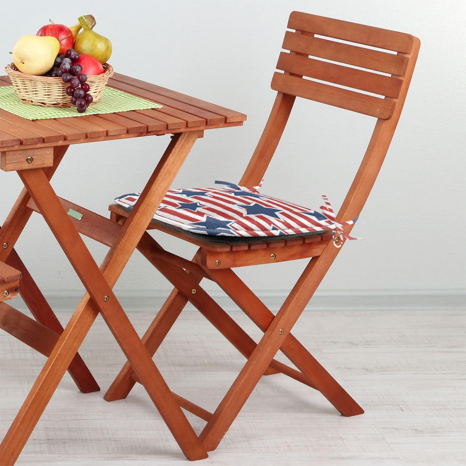 Lunarable Star Chair Seating Cushion Set of 4, Stars on Stripes USA Americana Theme Independence National Celebration Party Print, Anti-Slip Seat Padding for Kitchen & Patio, 16"x16", Navy Blue Red