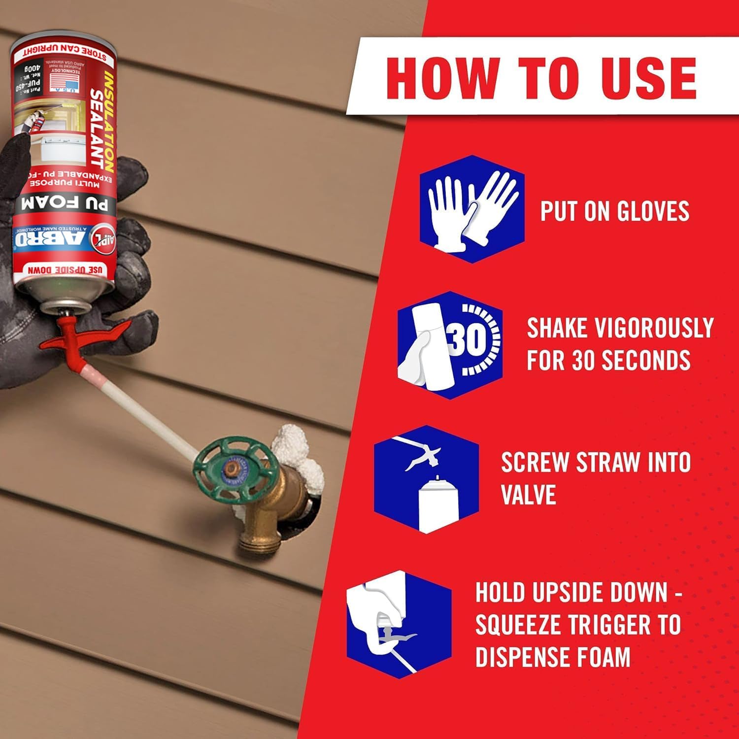 ABRO PUF-450 DIY PU Foam Sealant Spray White for Repair Bigger Large Holes Gap Crack Wall Filing Multipurpose Expandable Waterproof no Shrinkage Doors PVC Pipe & AC ducts (Pack of 12) - Image 5 thumbnail