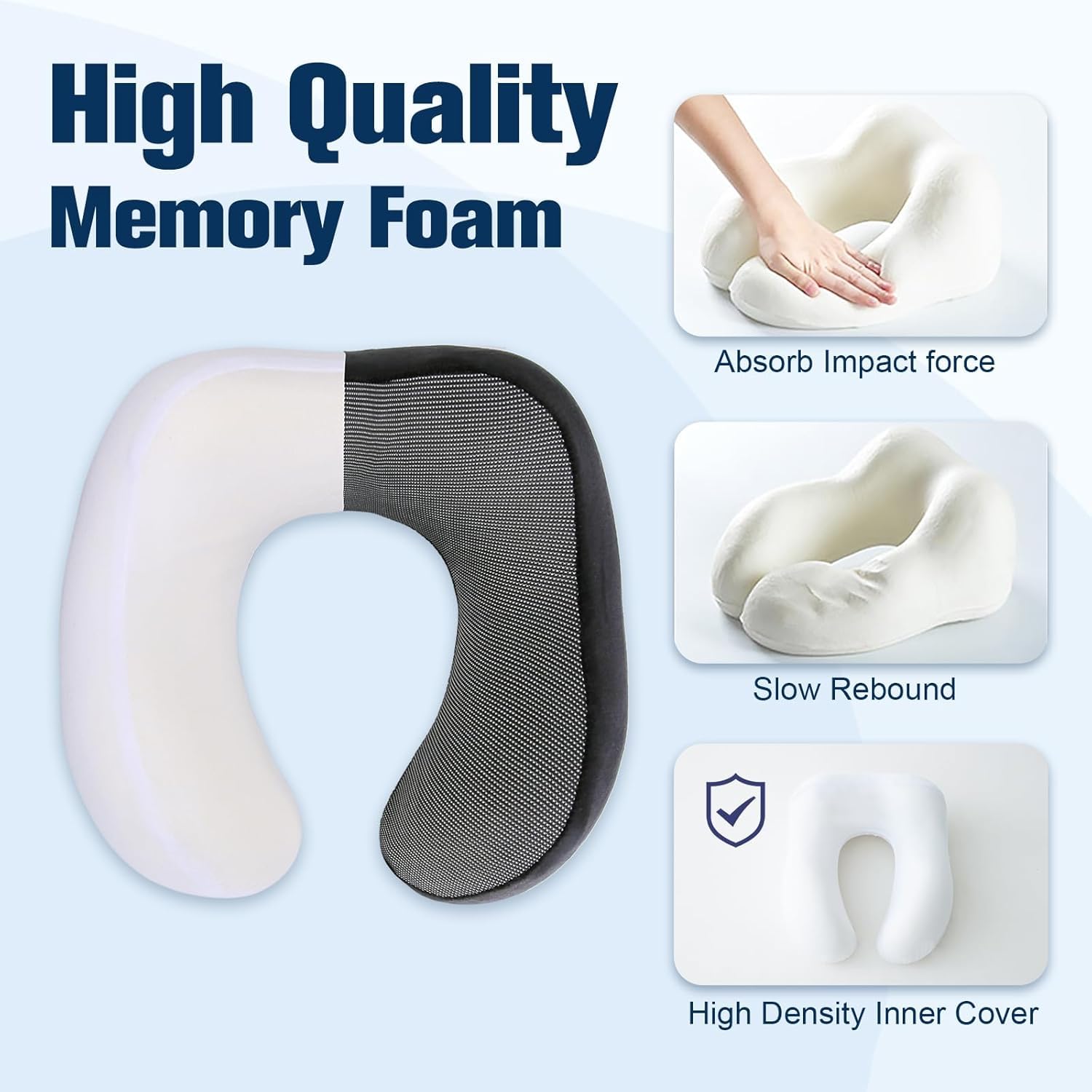 Almohada de viaje para adultos, almohada de cuello de espuma viscoelástica ajustable para aviones y vuelos de larga distancia, soporte ergonómico portátil con bolsa, máscara de ojos y tapones para los