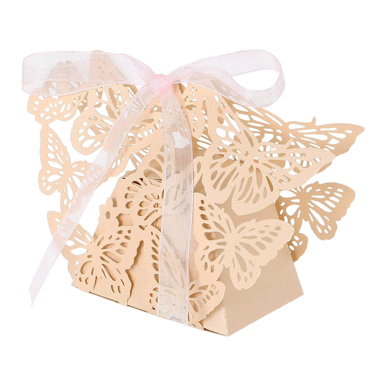 PATIKIL Butterfly Hollow Candy Box, (Beige) (50Pcs), Reusable Romantic Cookie Gift Boxes with Ribbons for Wedding/Birthday Party/Anniversary/Baby Shower — image 1
