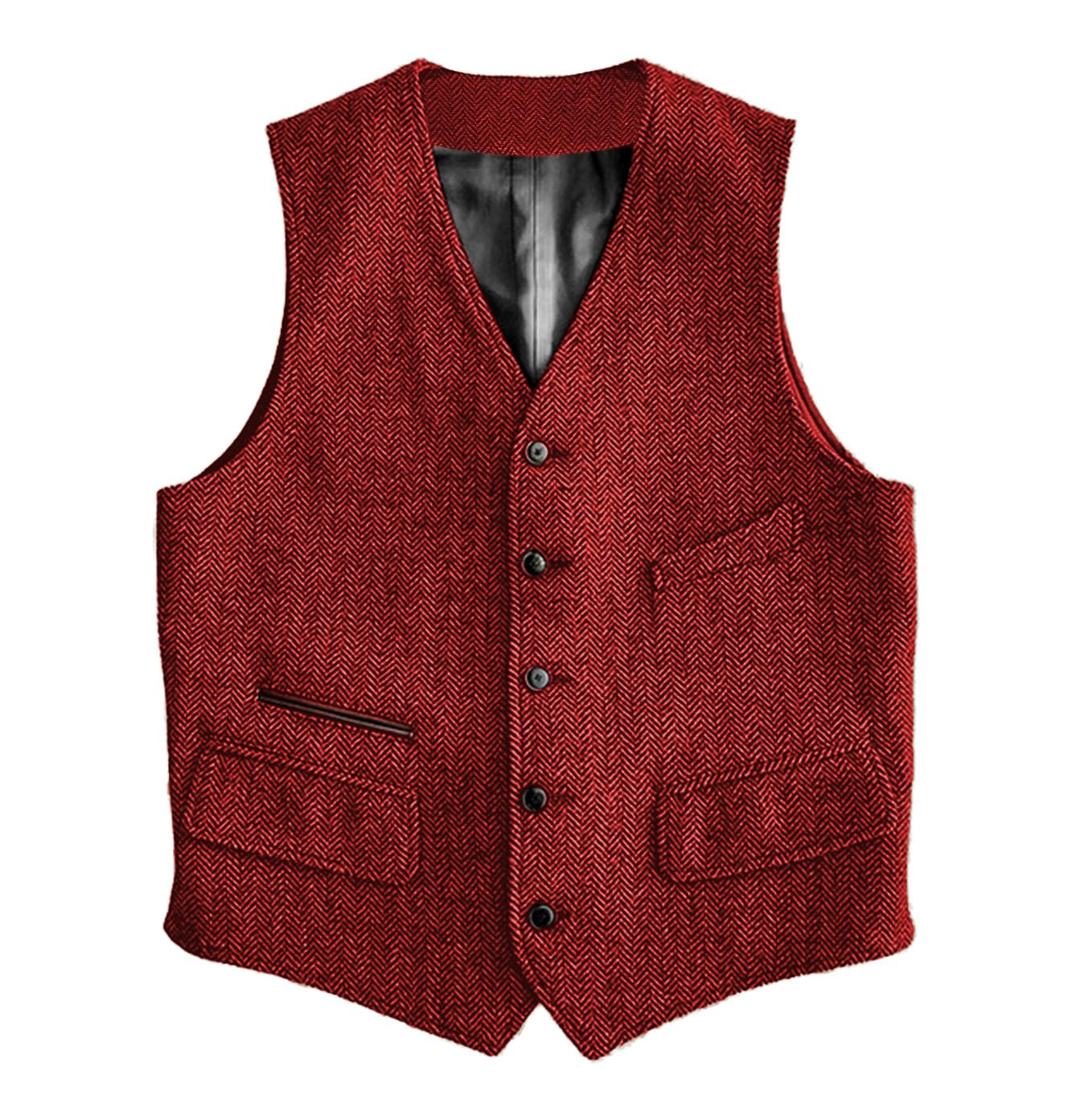 Solovedress Wool Suit Vest Formal Regular Fit Vest Suit Vest for Wedding Groomsmen, red, XXL