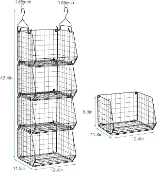 X-cosrack 4 Tier Hanging Closet Organizer Foldable Hanging Storage Basket