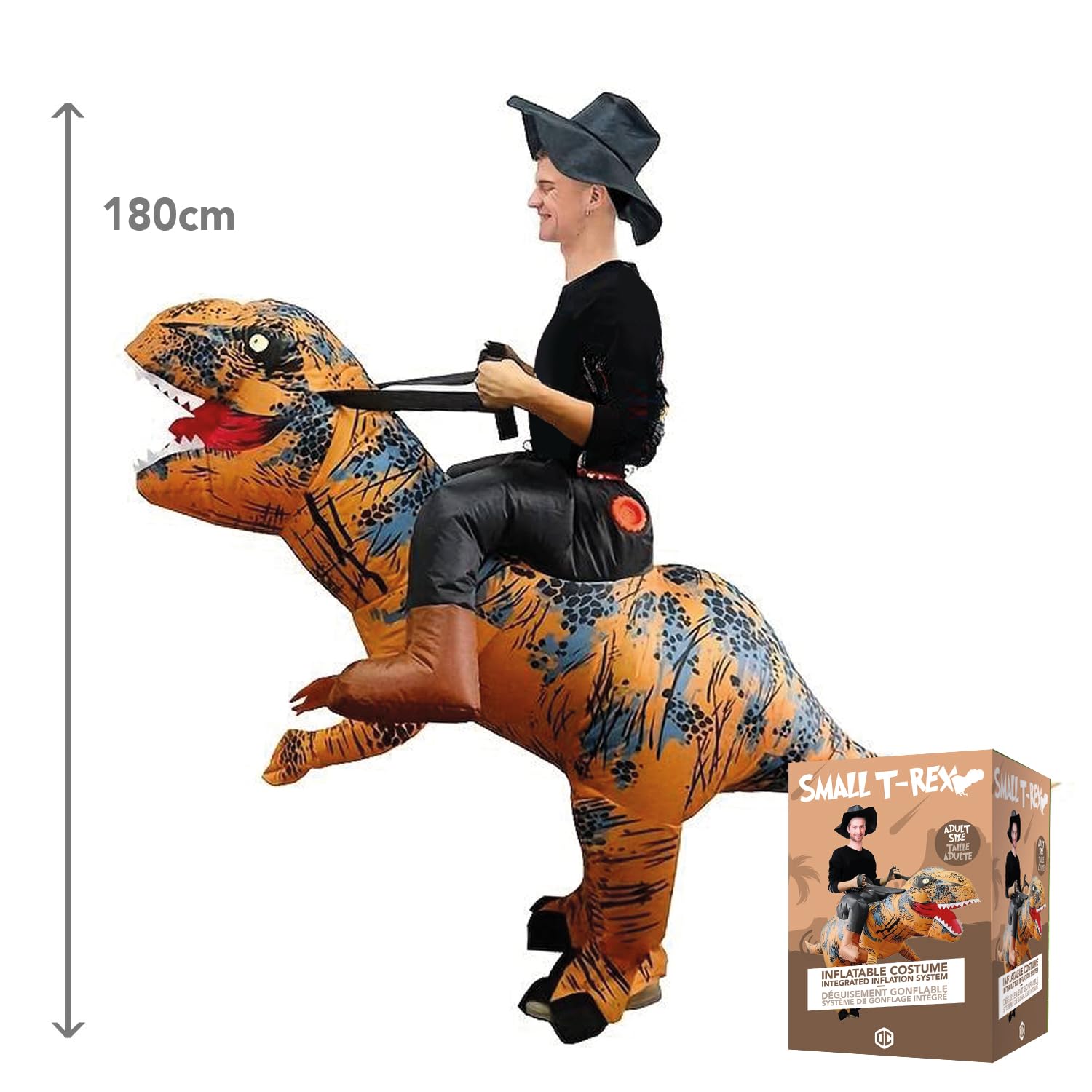 AirSuit® Disfraz inflable T-Rex | Disfraz Inflable Humor | Talla Adulto 160 a 190cm | Poliéster | Cómodo de llevar | Resistente | Sistema de inflado incluido | OriginalCup®
