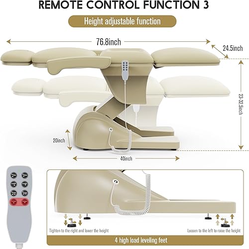 Miniatura 4 de Sillacama eléctrica de 3 motores, sistema hidráulico de aluminio para examen de tratamiento médico, facial, spa, pestañas, tatuaje, tratamiento de