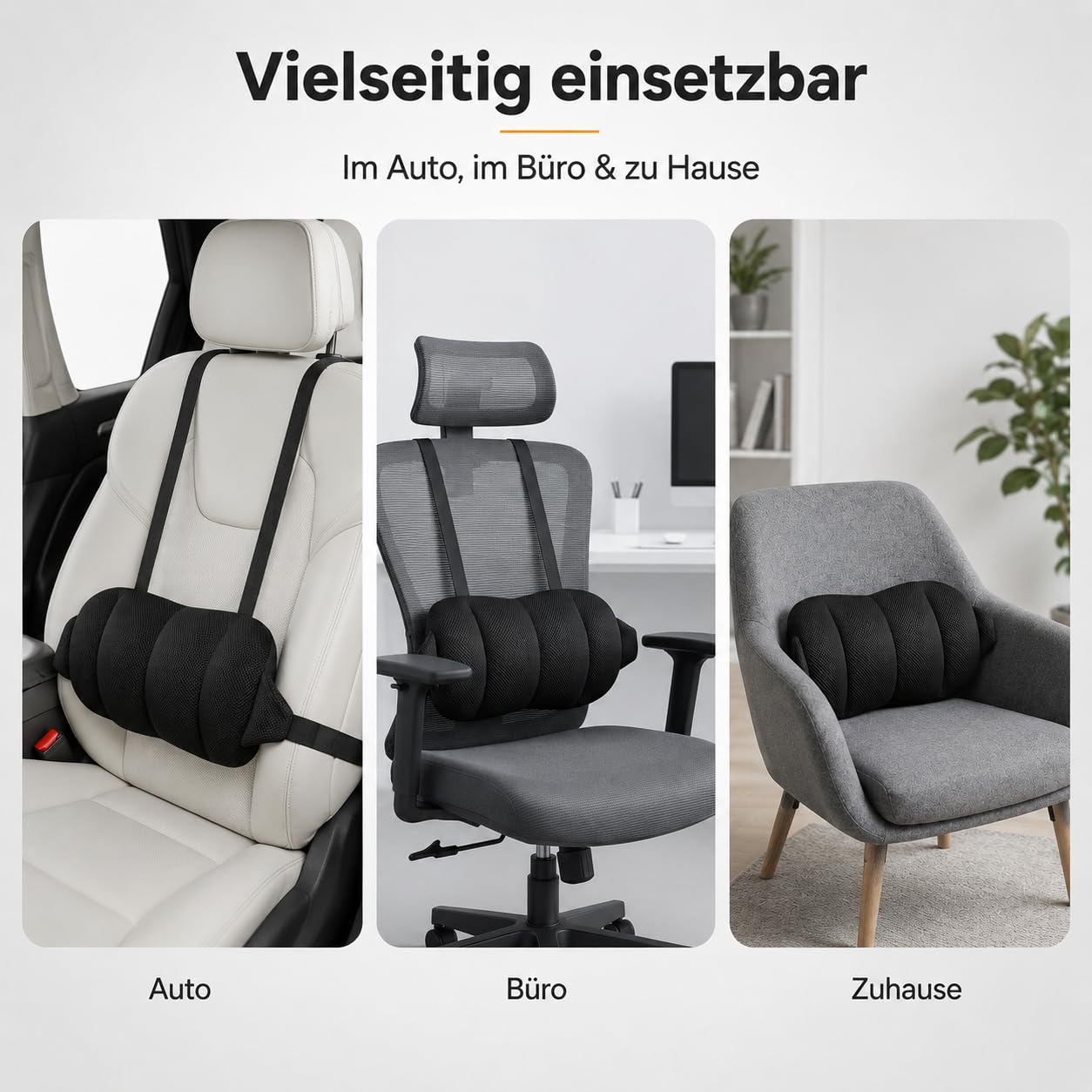 2 Stück Lendenstützkissen, Memory-Schaum-Rückenstütze | Verstellbare für unteren Rücken und Taille Kissen, ergonomisches Rückenkissen für Fahrersitz und Bürostuhl, Schwarz