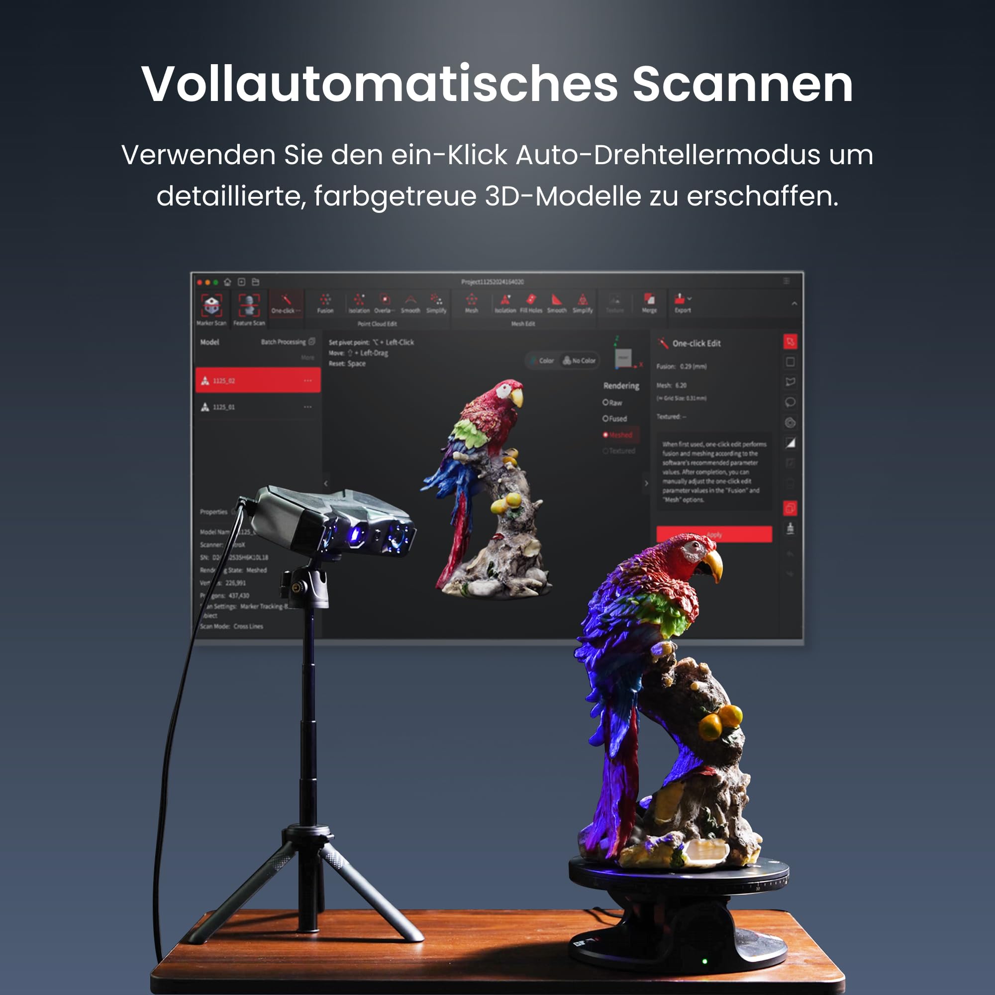 Revopoint MetroX 3D Scanner für 3D-Druck, bis zu 0,01mm Präzision, Genauigkeit Metrologischer Qualität, Blaulaser, Bis zu 60 fps, 4 Scan Modi, Scannen metallischer/dunkler Objekte, Standard
