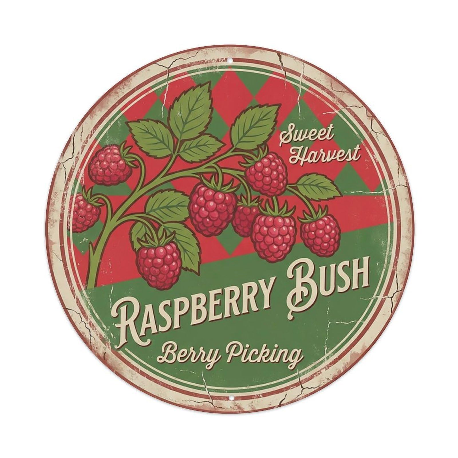 Cxhjca 8X8inch(20X20cm) Vintage Cottagecore Garden Raspberry Bush Berries Metal Tin Sign