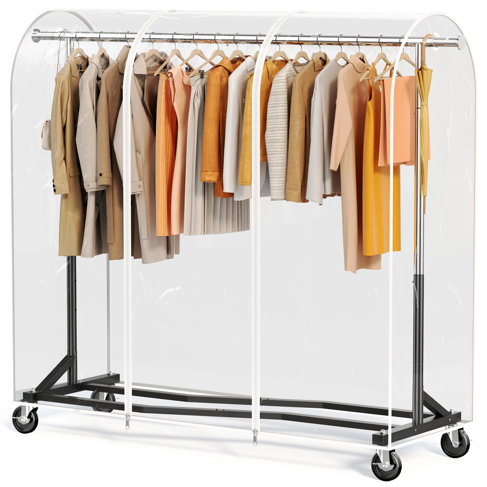 HOKEEPER Schwerlast Kleiderständer auf Rollen,Kleiderstange Doppelt Metall für Hängende Fahrbarer Klamotten Ständer Closet Garderobe Rack, 152x46x220cm