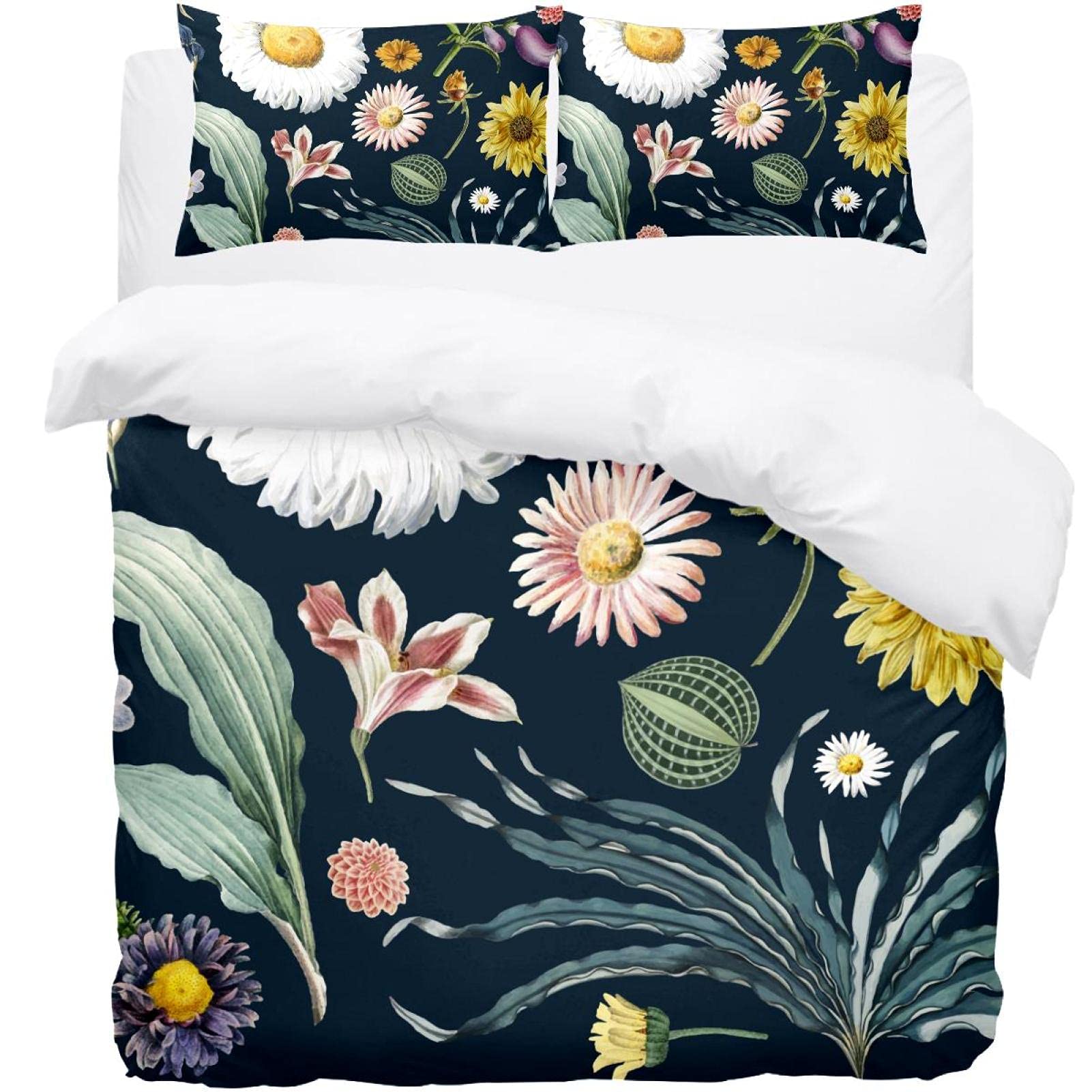 Parure de lit housse de couette douce 2 personnes parure florale 3 pièces