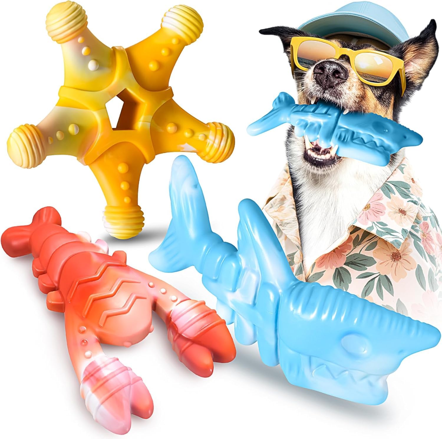 NEZIN Dog Chew Toys, Indestructible Dog Toys for Aggressive Chewers, Tough Dog Toys, Durable Dog Chew Toys for Large Medium Breed, Interactive Dog Toys with Real Beef Flavor (Mix 3 Pack)