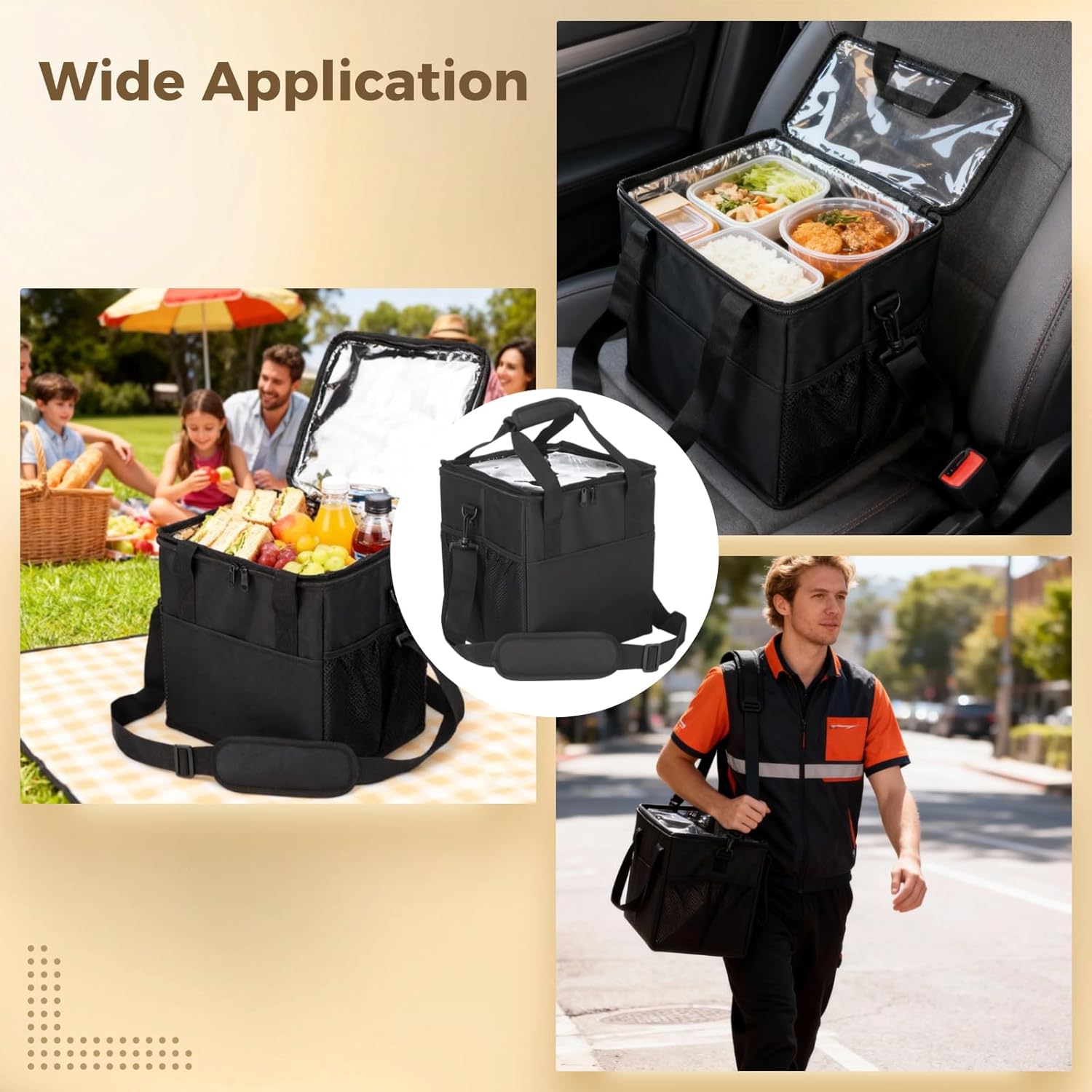 4 Cup Insulated Beverage Carrier, Drink Holder W/Handle & Strap, Adjustable Dividers, Spill-Resistant, Portable Coffee Cup Carrier for Delivery