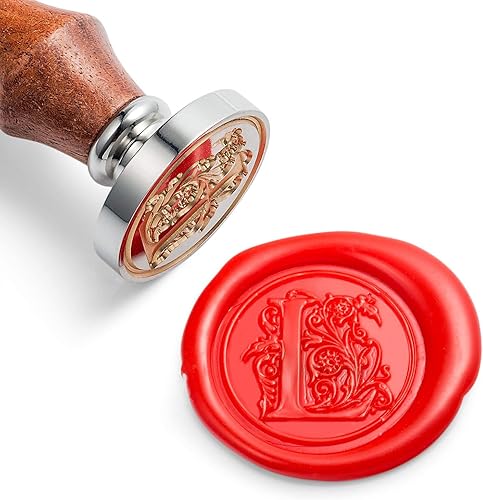 Miniatura 42 de Sello de cera Mceal, cabeza de latón plateado con mango de madera, alfabeto de estantería