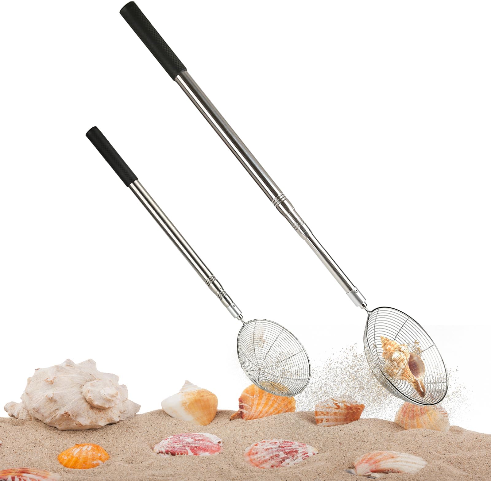 2Pcs Beach Sand Sifter,Shark Teeth Sifter Shell Shovel Rock Scooper with Shell Collecting Bag- Beach Scoop Shovel and Sifter Tool for Picking Up Shells Beachcombing & Rock Hunting…