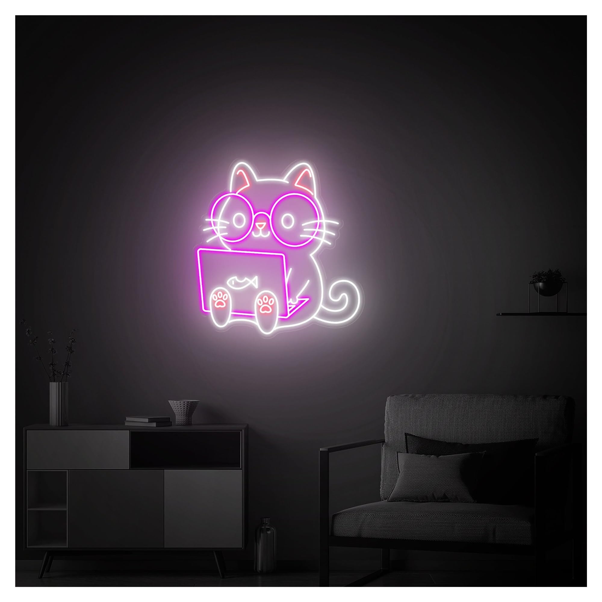 SHOUXI Sign Lamp Working Cat Neon Sign, Cute Animal Suitable for Home Decor with Brightness Adjustable 55cm