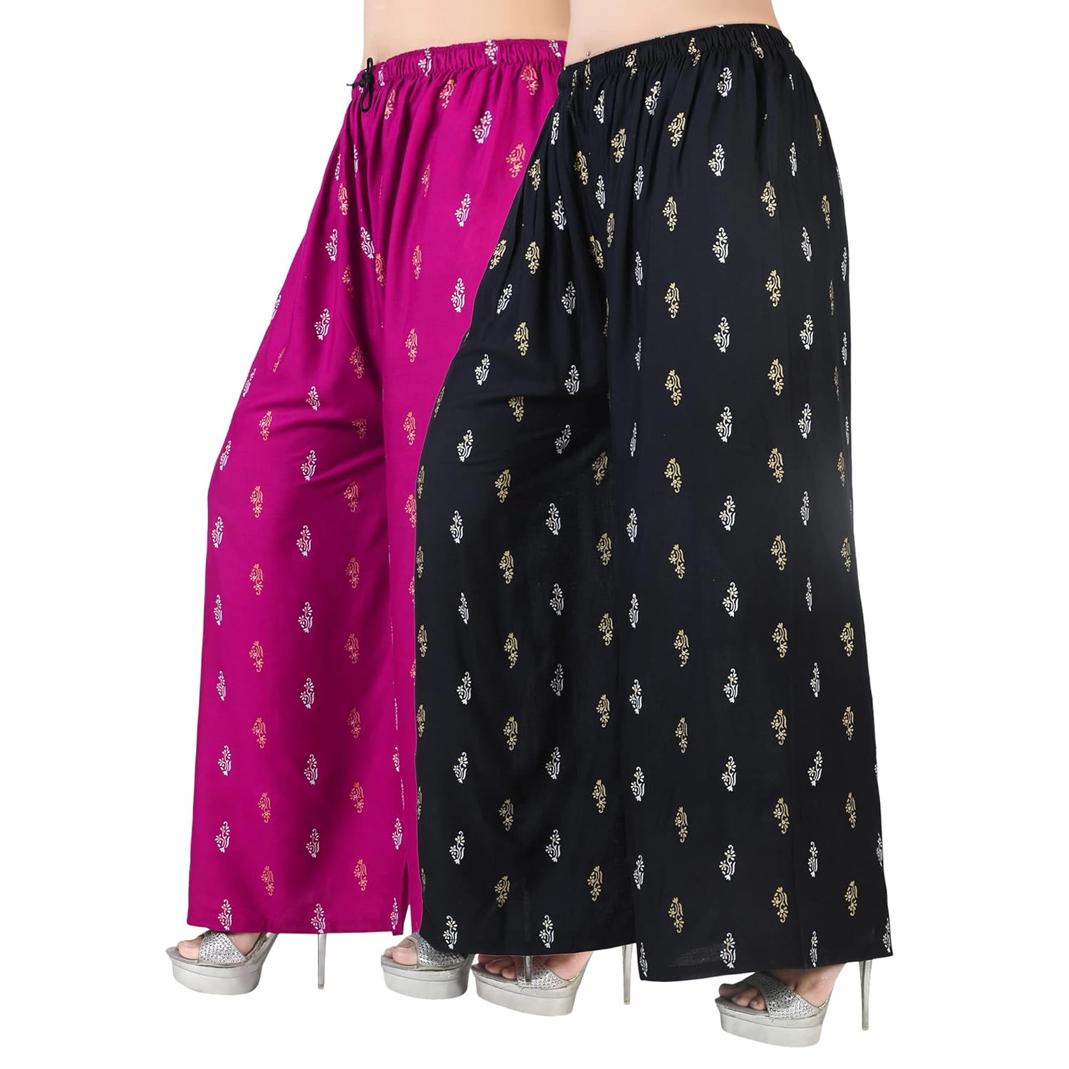 Women’s Western Fit Rayon Palazzo (AC-17_Pink And Black_2XL) Women’s Western Fit Rayon Palazzo (AC-17_Pink And Black_2XL)