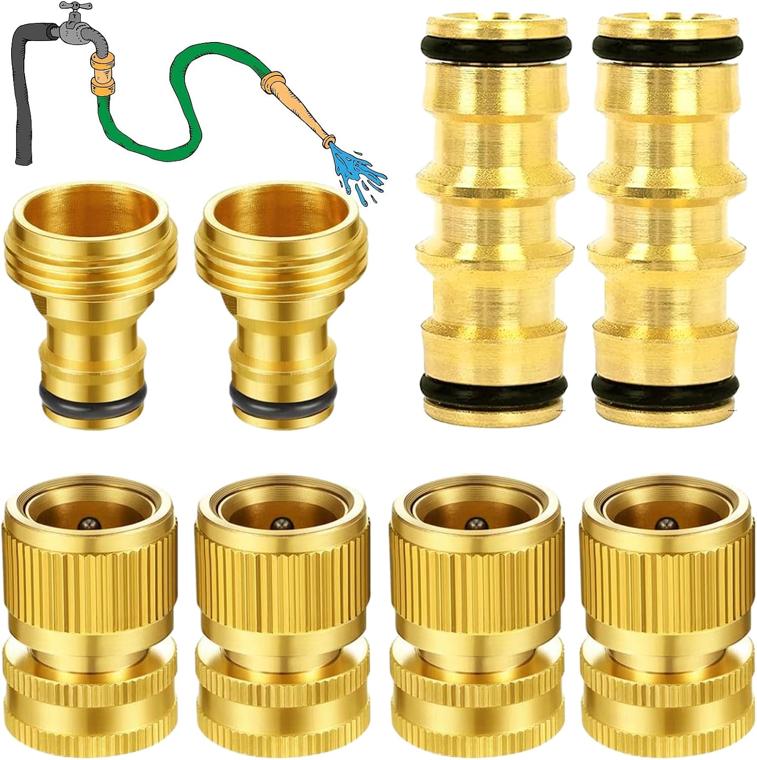 Lead-Free Brass Quick Connect Hose Adapter - 2 Pack For RV Water Outlets & Garden Hoses