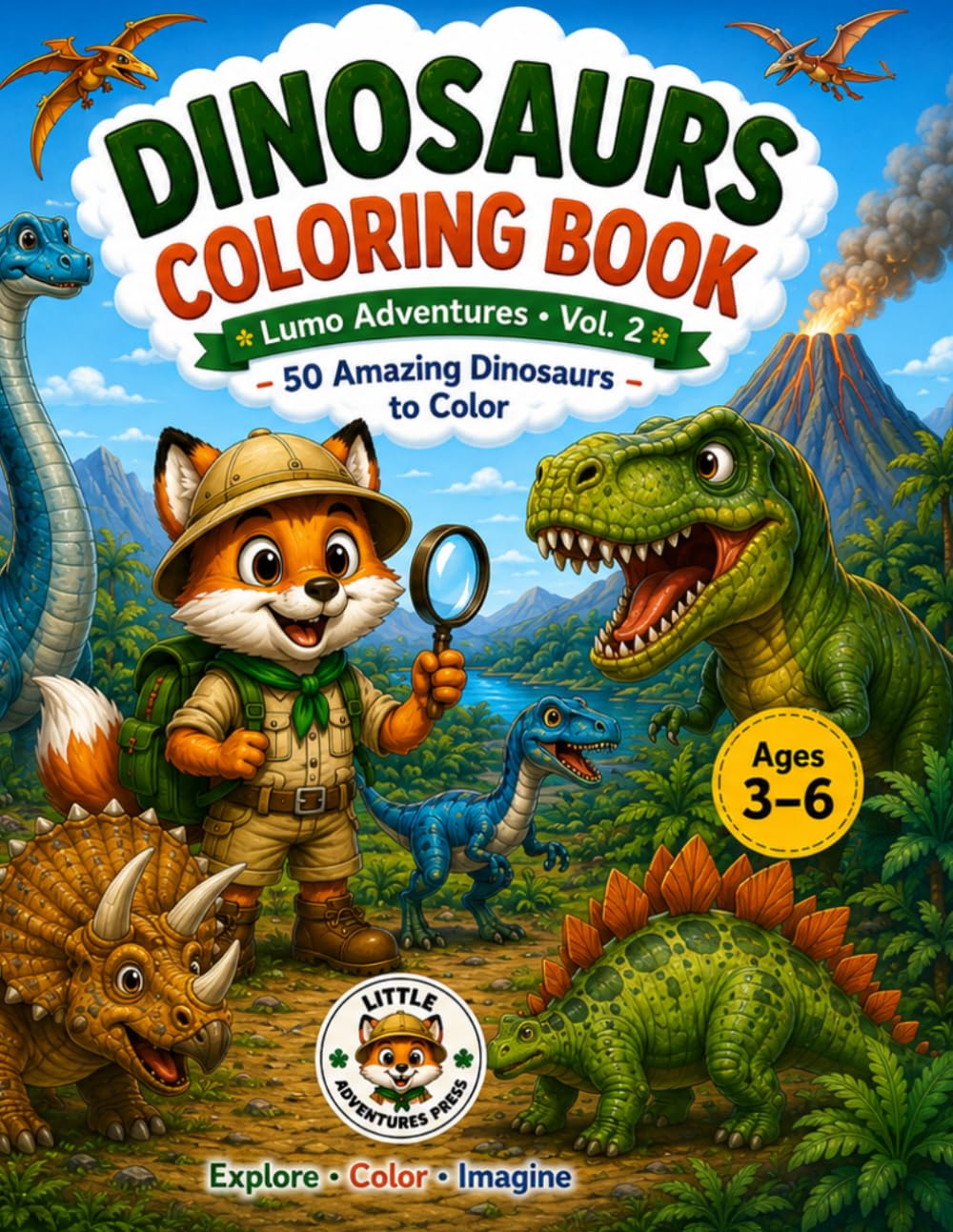 Dinosaurs coloring book: 50 Amazing Dinosaurs to Color (Lumo Adventures)