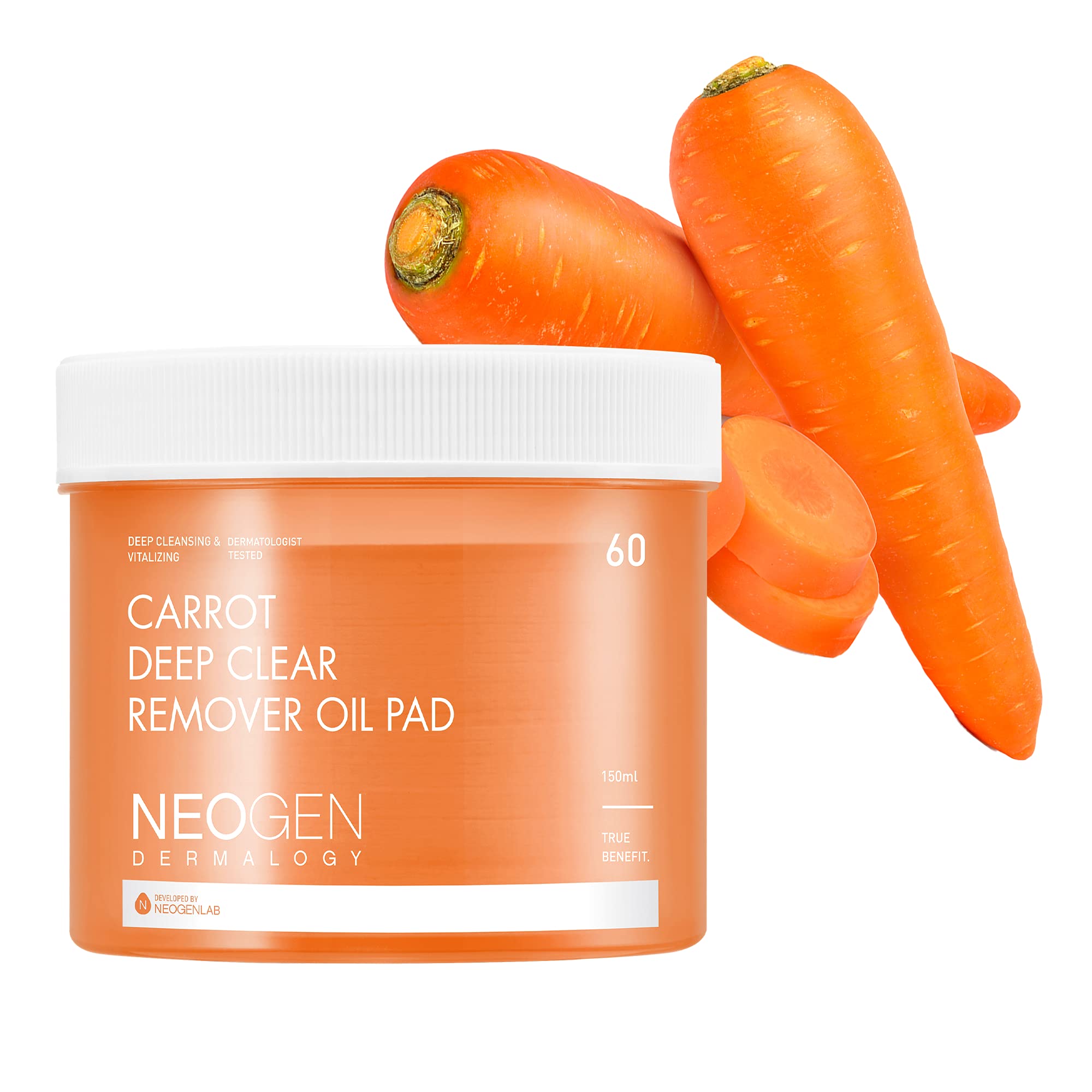 Neogen Dermalogy Carrot Deep Clear Remover Oil Pad, 150ml / 60 Counts