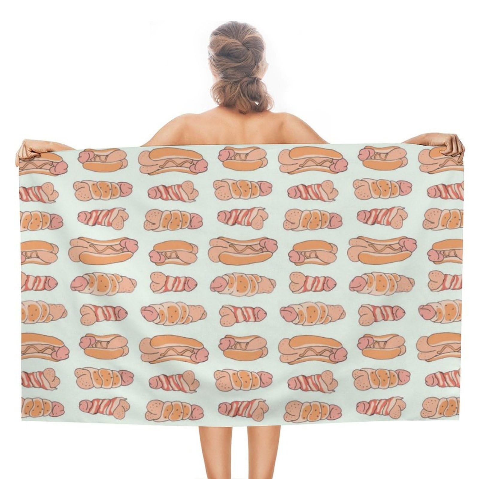 Nclqvjxzkhw Women's Style Happy Penis Dick Sweet Bacon Wrapped Beach Towel For Adults Lightweight Bath Towels Swim Travel Gym Sports 130×80Cm