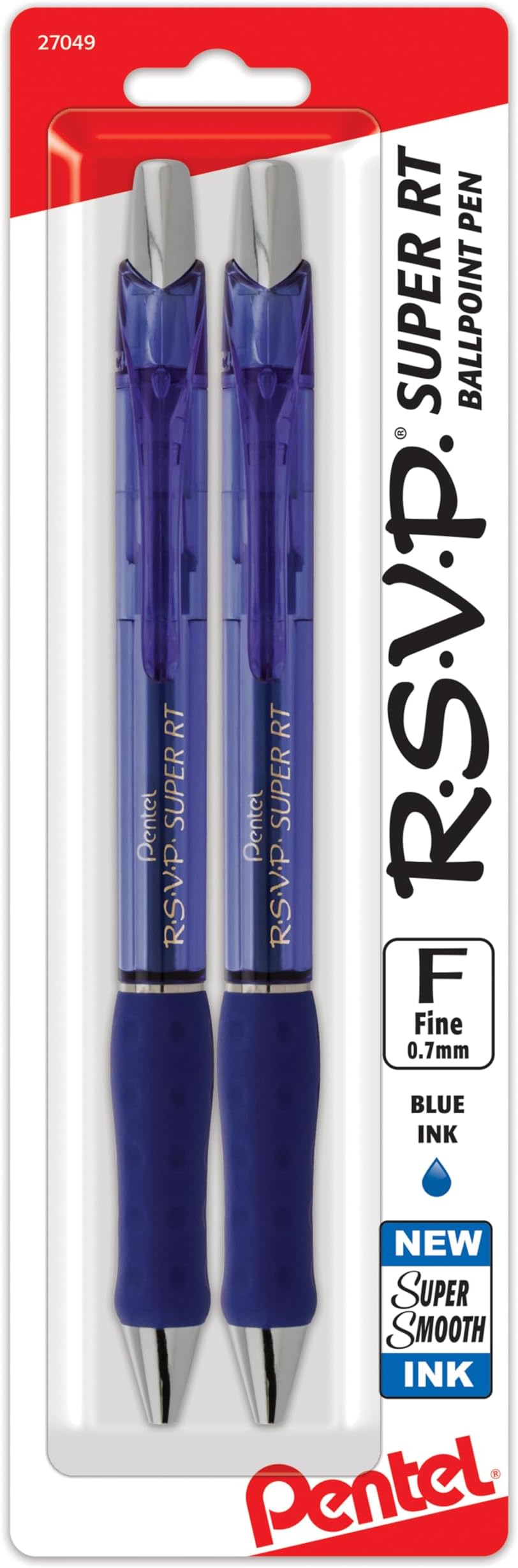 RSVP Super RT Ballpoint Pen, (0.7mm) Fine Line, Blue Ink, Pack of 2 (BX477BP2C)