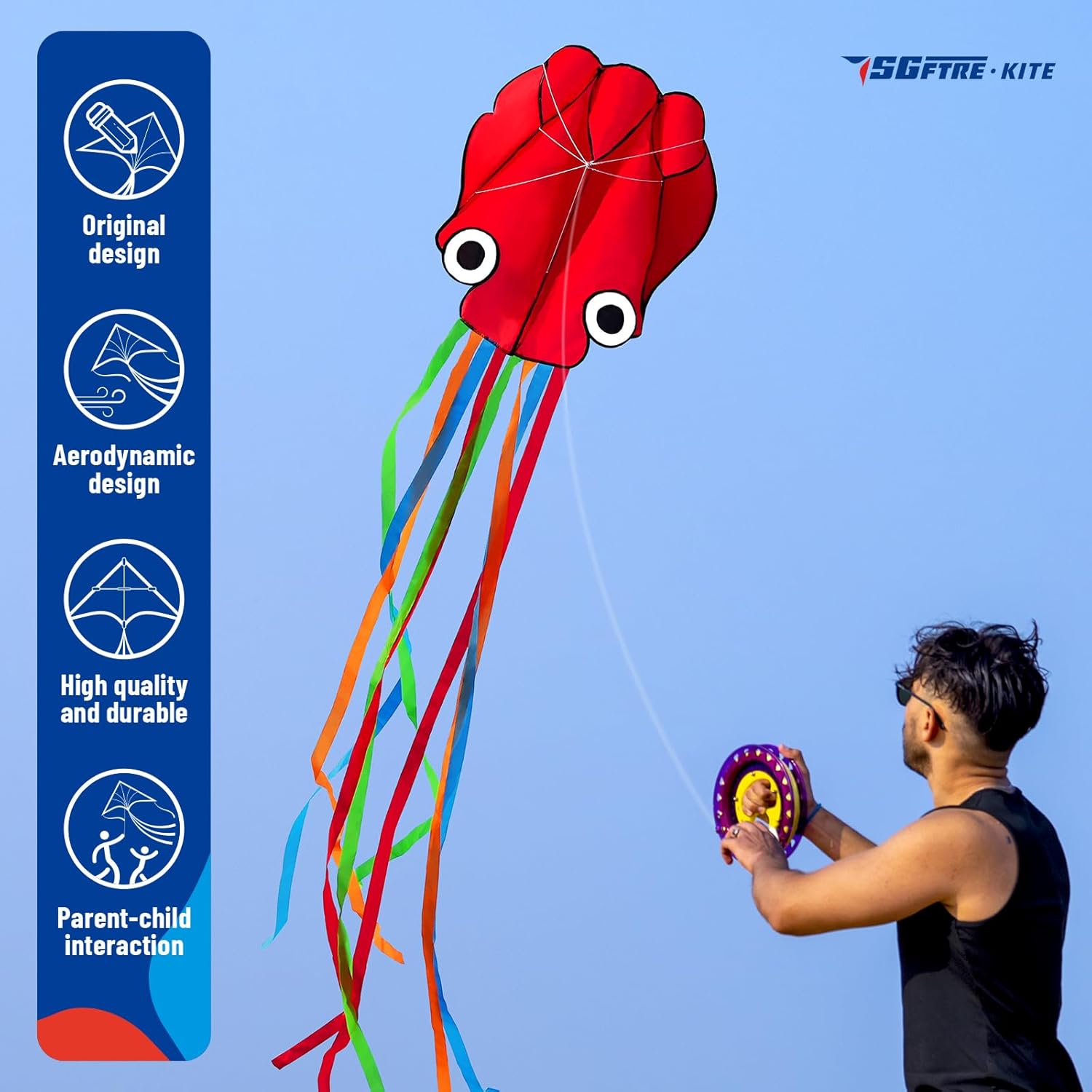3 Piece Set Butterfly Delta Octopus Kites for Kids and Adults，Easy to Fly for Outdoor Adults Children Line Kite for Kids Toy (Gradient Grassland Rainbow+Octopus Red+Blue Dreamy Butterfly, 3) - Image 3