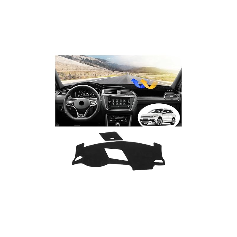 Capa para Painel FIILINES para Volkswagen VW Tiguan 2017–2024, Tapete de Painel em Poliéster com Base de Silicone Antiderrapante, Preto