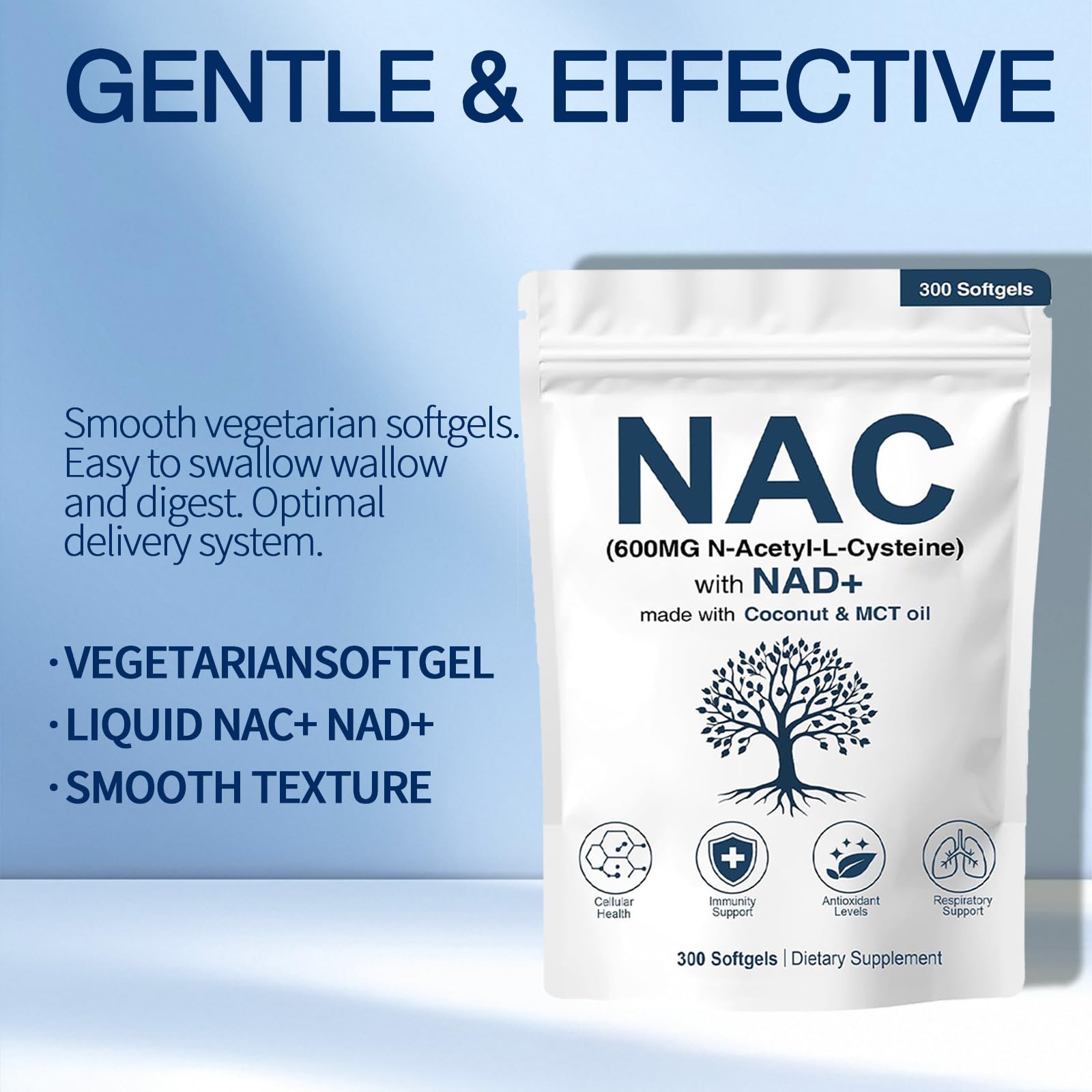 NAC 600mg Non-GMO, Gluten Free,Organic NAC Supplement N-Acetyl Cysteine Capsules with NAD+ for Cellular & Lung Health, 300 Softgels — Amazon image 3