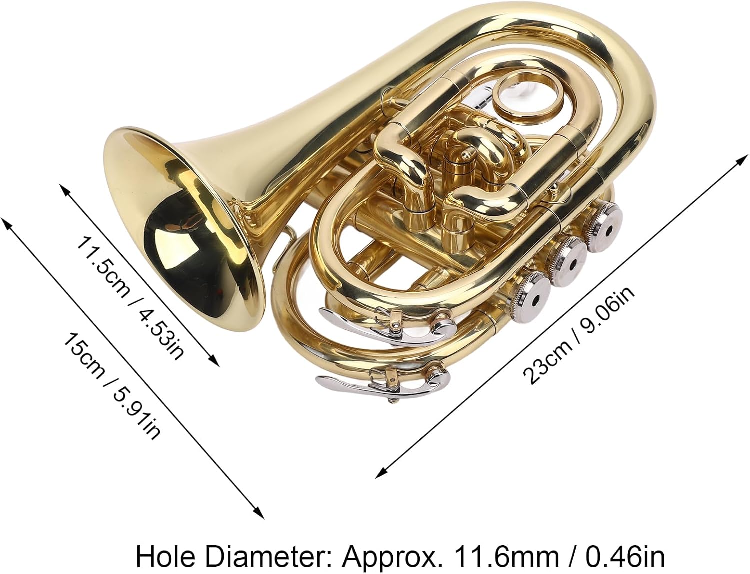 Bb Pocket Trumpet, Exquisite Brass Pocket Trumpet with Mouthpiece 7C, Cleaning Cloth, Gloves and Carrying Strap Bag, for Beginners Students, Compact Design