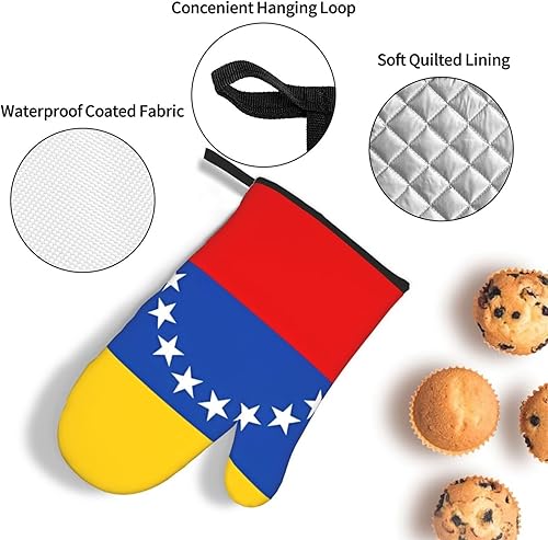 Miniatura 5 de Flag of Venezuela - Juego de 3 guantes de horno y soportes para ollas, guantes de cocina antideslizantes para cocinar, hornear y asar a la parrilla