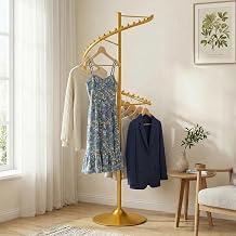 180cm Rotating Clothes Rack Max Load 150kg Heavy Duty Clothing Tidy Rail for Hanging Coats, Dresses, Hats Display, Gold Cloth Storage for Bedroom, Closet, Laundry