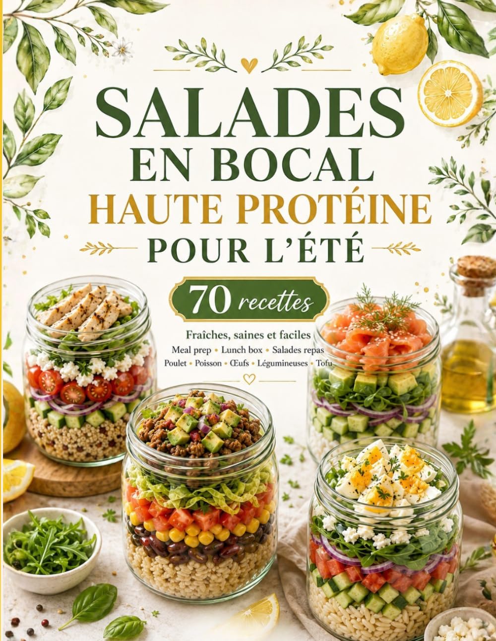 Salades en bocal haute protéine pour l’été: 70 recettes fraîches, saines et faciles pour le meal prep, les lunch box, les salades repas au poulet, poisson, œufs, légumineuses, tofu