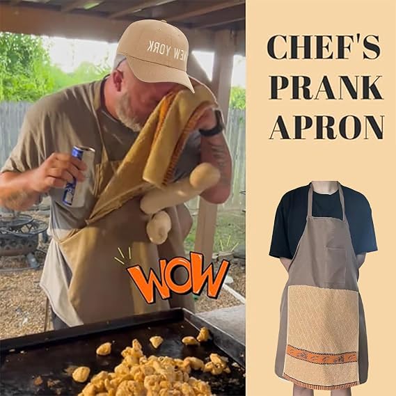 Creative Prank Aprons for Men, Creative Prank Aprons, Apron Novelty Gifts for Men, Head Chef Apron With Hidden Joke, Adjustable Neck Strap,Surprise Hiding In The Pocket Funny Gifts Perfect For BBQ