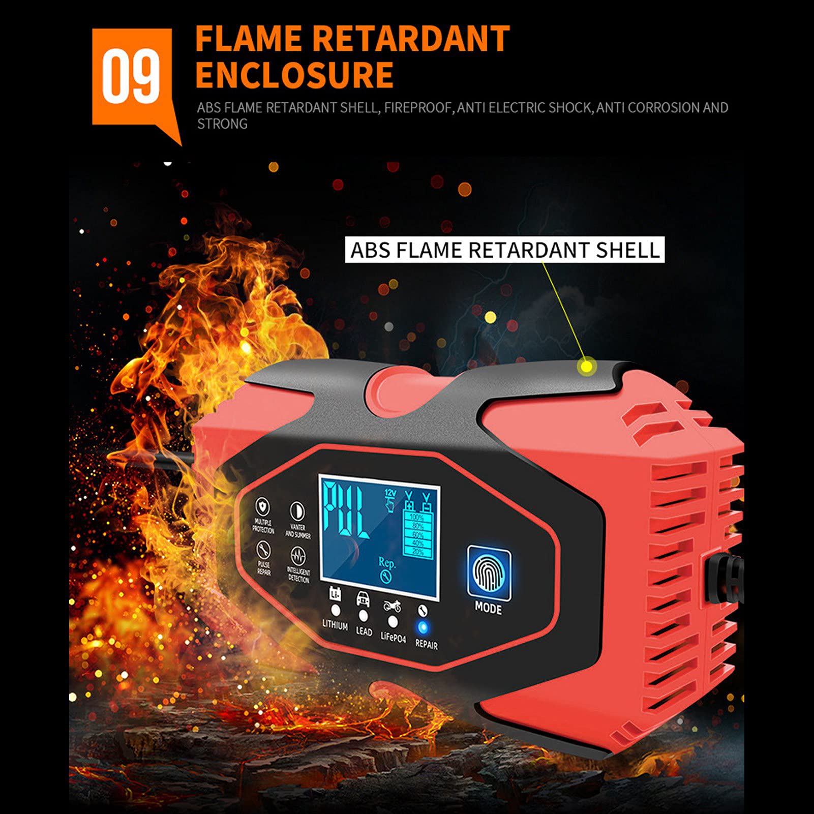 Caricabatterie e mantenitore di batteria portatile intelligente con funzione di memoria di riparazione per auto e moto, ricarica automatica a 7 stadi per batterie EFB umide al