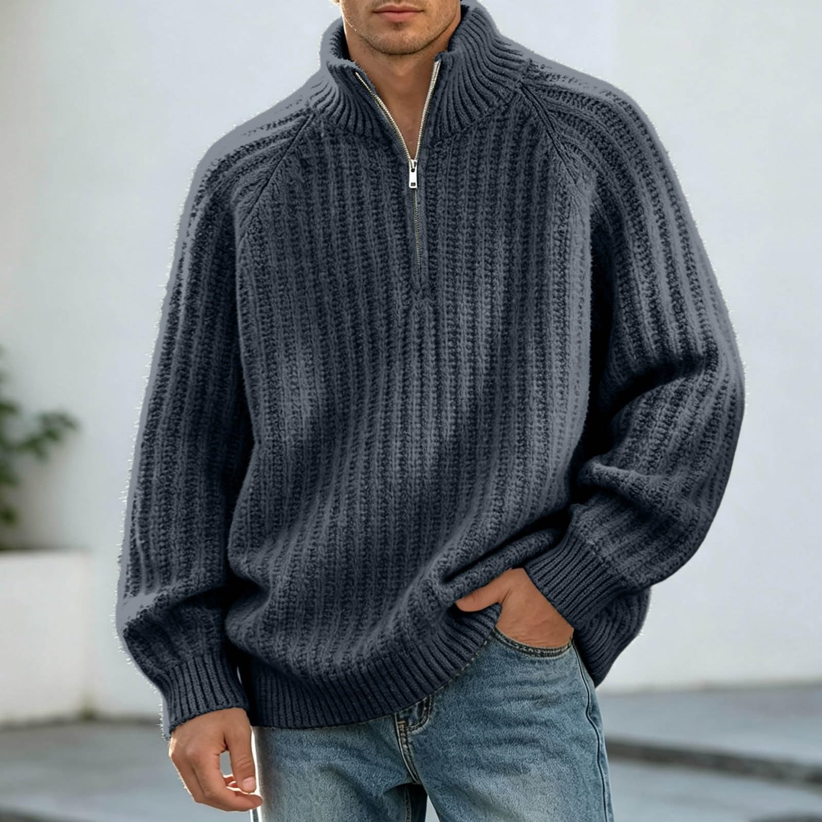 Abrigo de Punto Grueso y versátil para Hombre con Media Cremallera, Ideal p