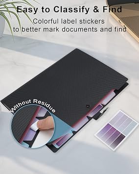 Expanding File Folder, 5 Pocket Cute Folders with Labels Letter Size Accordion File Organizer Portable Expandable File Folder For Documents Aesthetic Paper Organizer Folder for School Office