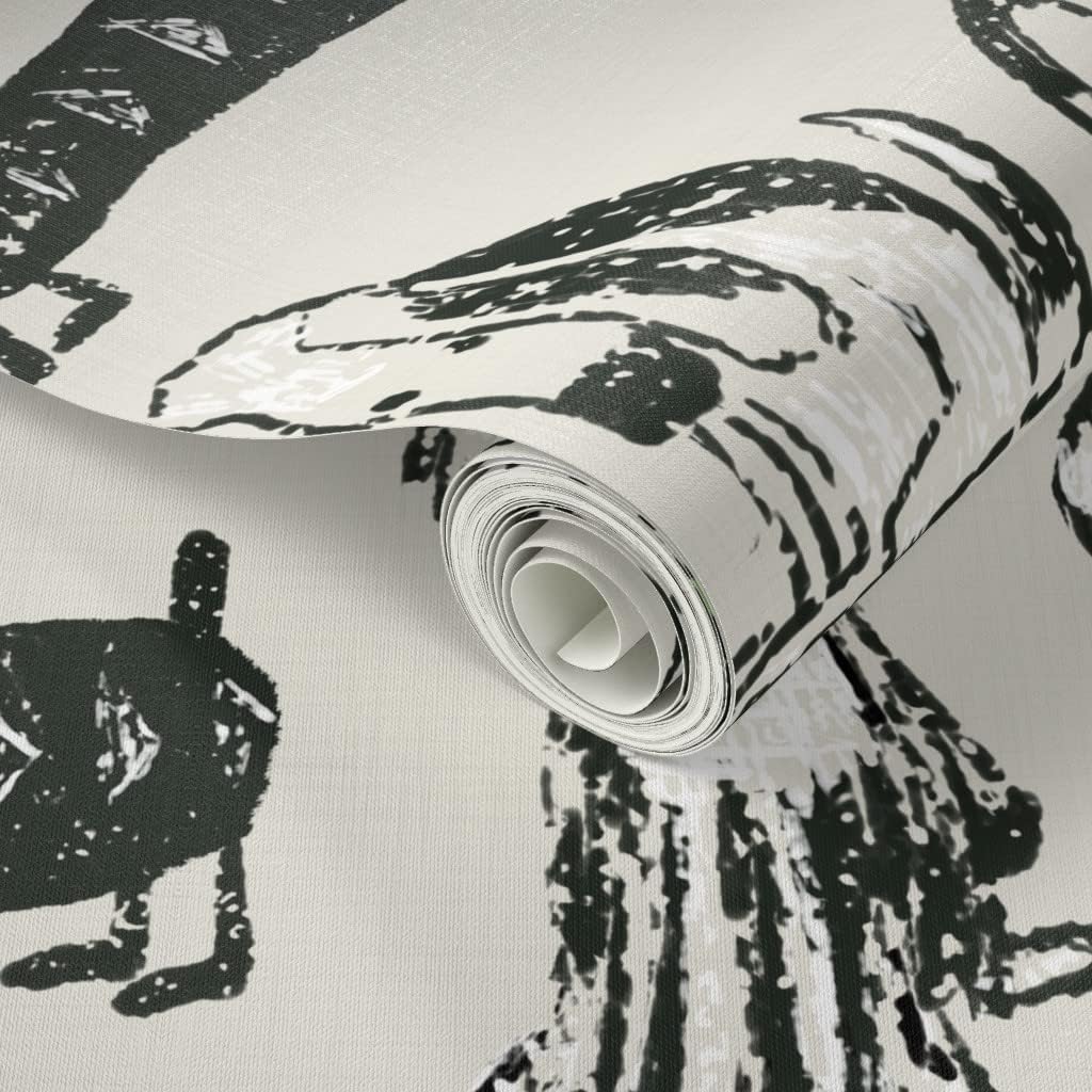 Peel & Stick Wallpaper 6ft x 2ft - Doggone Gender Neutral Black Dogs Pet Animal Puppies Sketch Custom Removable Wallpaper by Spoonflower