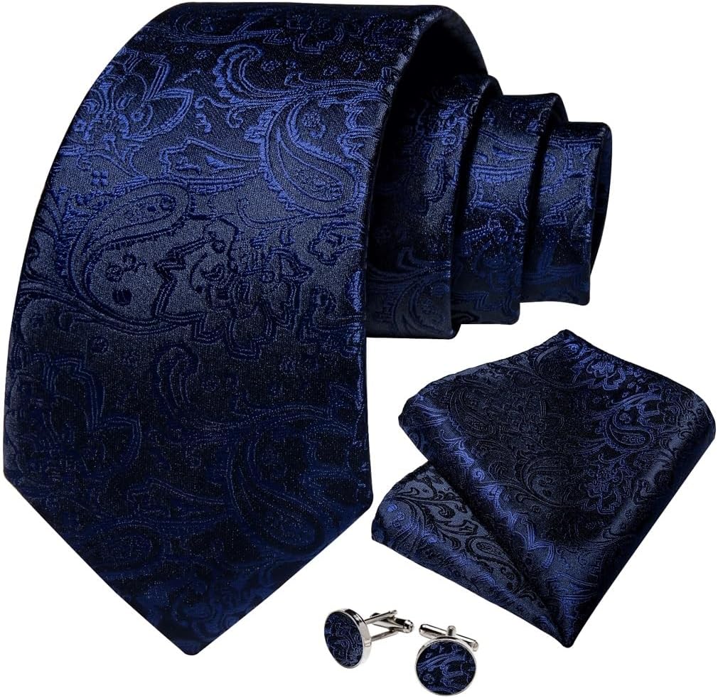Men's Tie Sets for Men Royal Paisley Silk Wedding Neckties Accessories Neck Handkerchief Cufflinks Gift