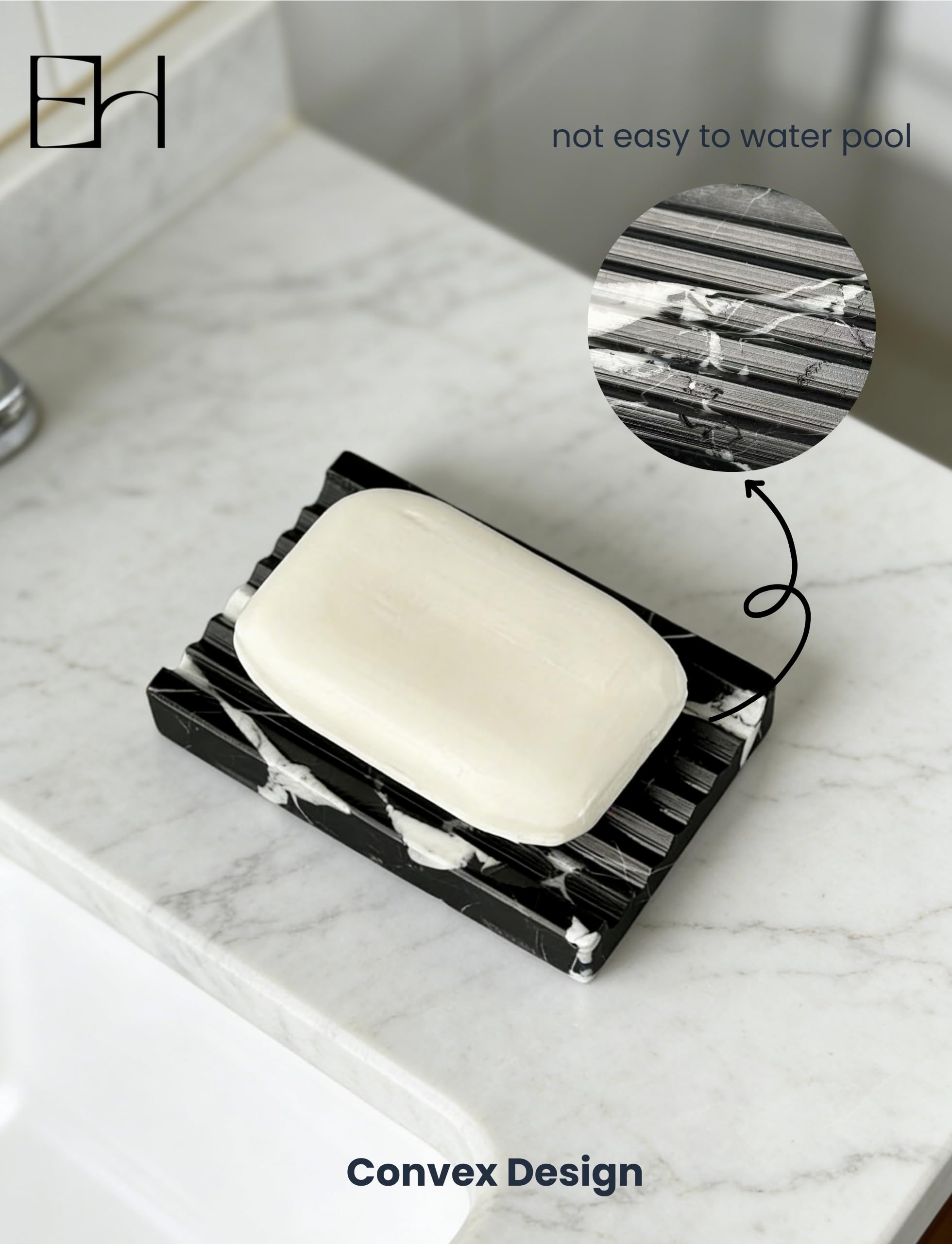 Jabonera de mármol natural para ducha con pies antideslizantes de silicona, bandeja de secado de piedra, protector de jabón de barra, recipiente para accesorios de decoración de baño (marquina