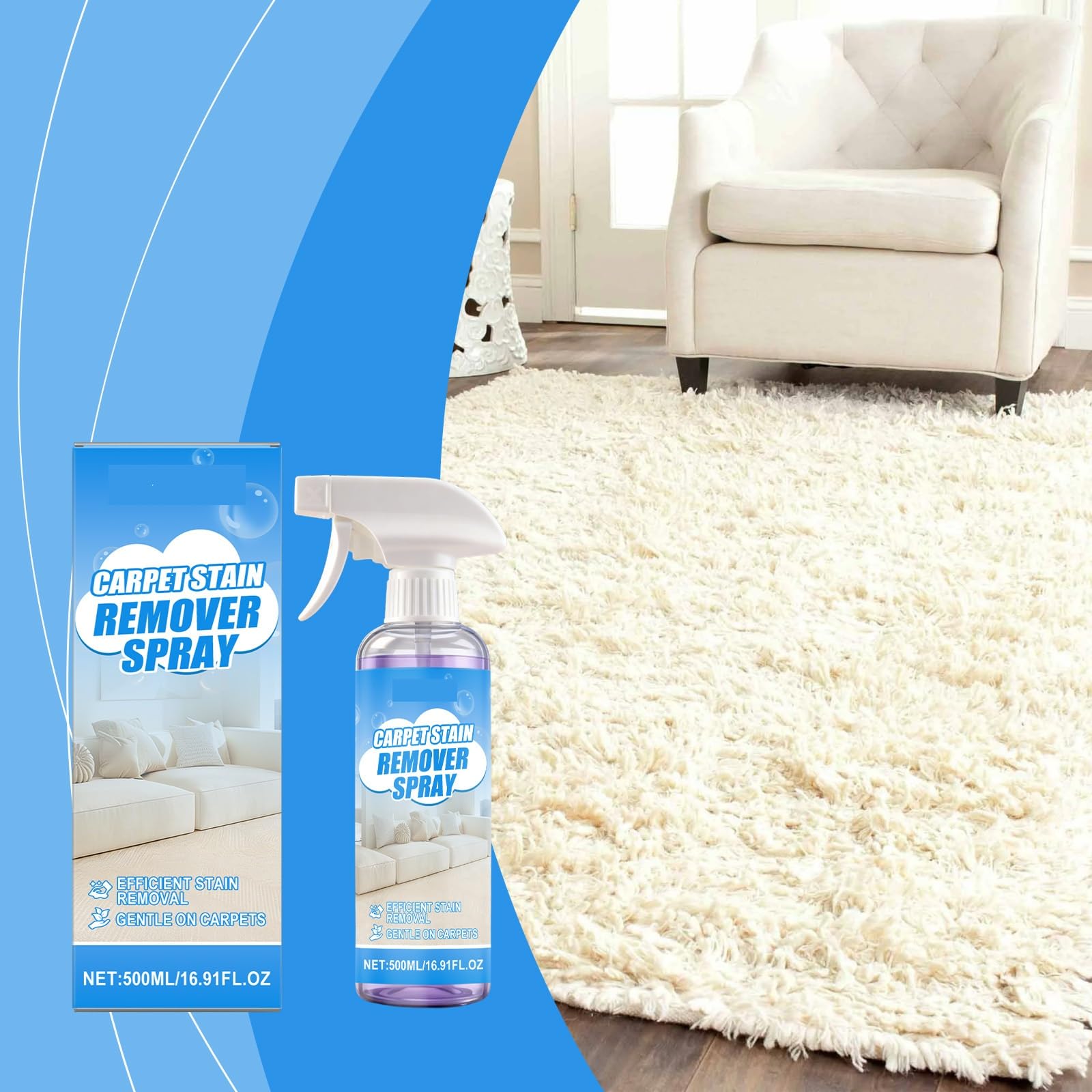 Limpiador de alfombras en espray sin aclarado – Limpieza profunda de acción rápida – Elimina las manchas de animales y olores – Para tapicería, sofás, colchones, asientos de coche, alfombras, manchas