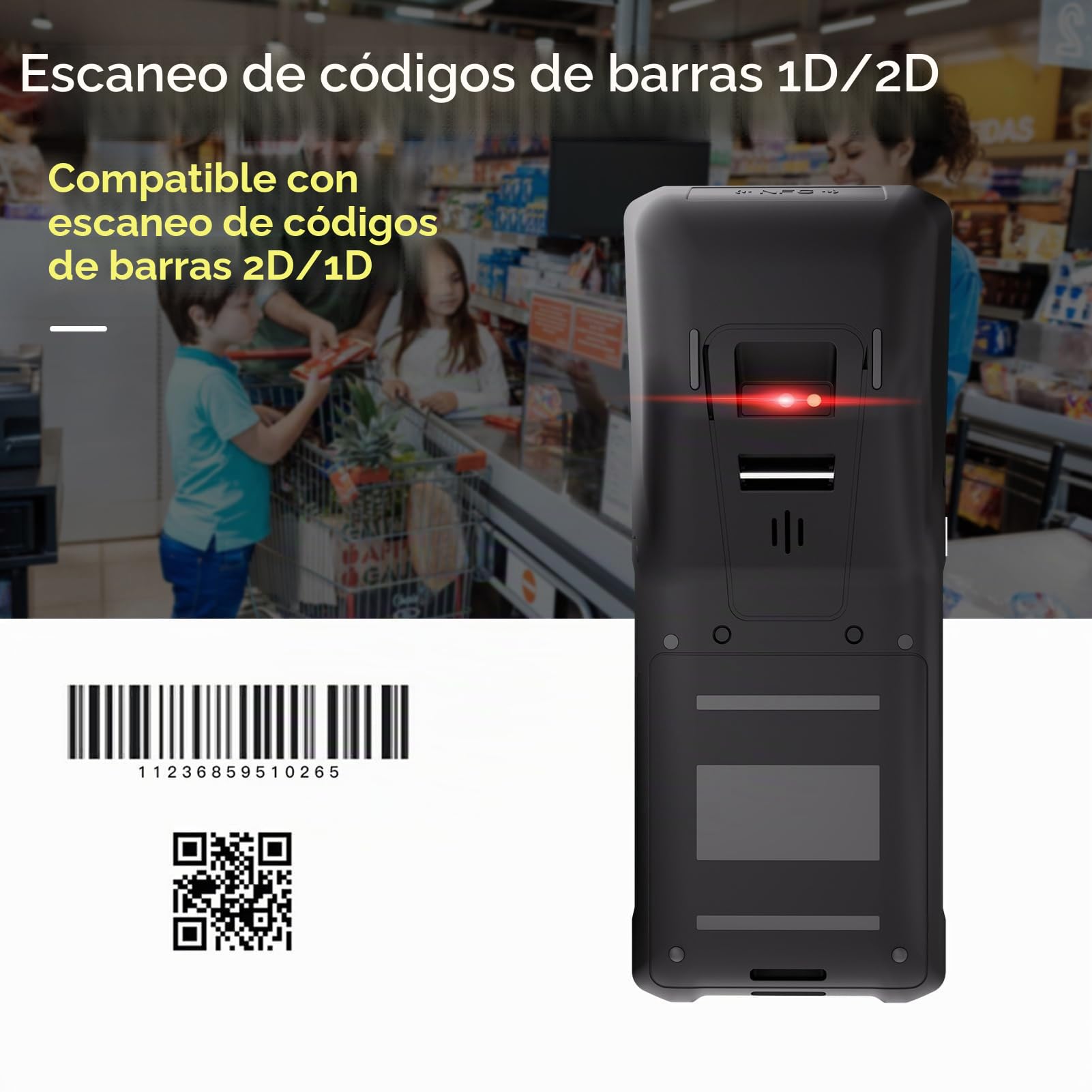 Terminal PDA Compacto 11.0 con Impresora Térmica, Cámara de 2 Megapíxeles, POS Portátil para Inventario Minorista, Escáner de Pago Restaurante con Pantalla Táctil Portátil 5,5" para (Enchufe