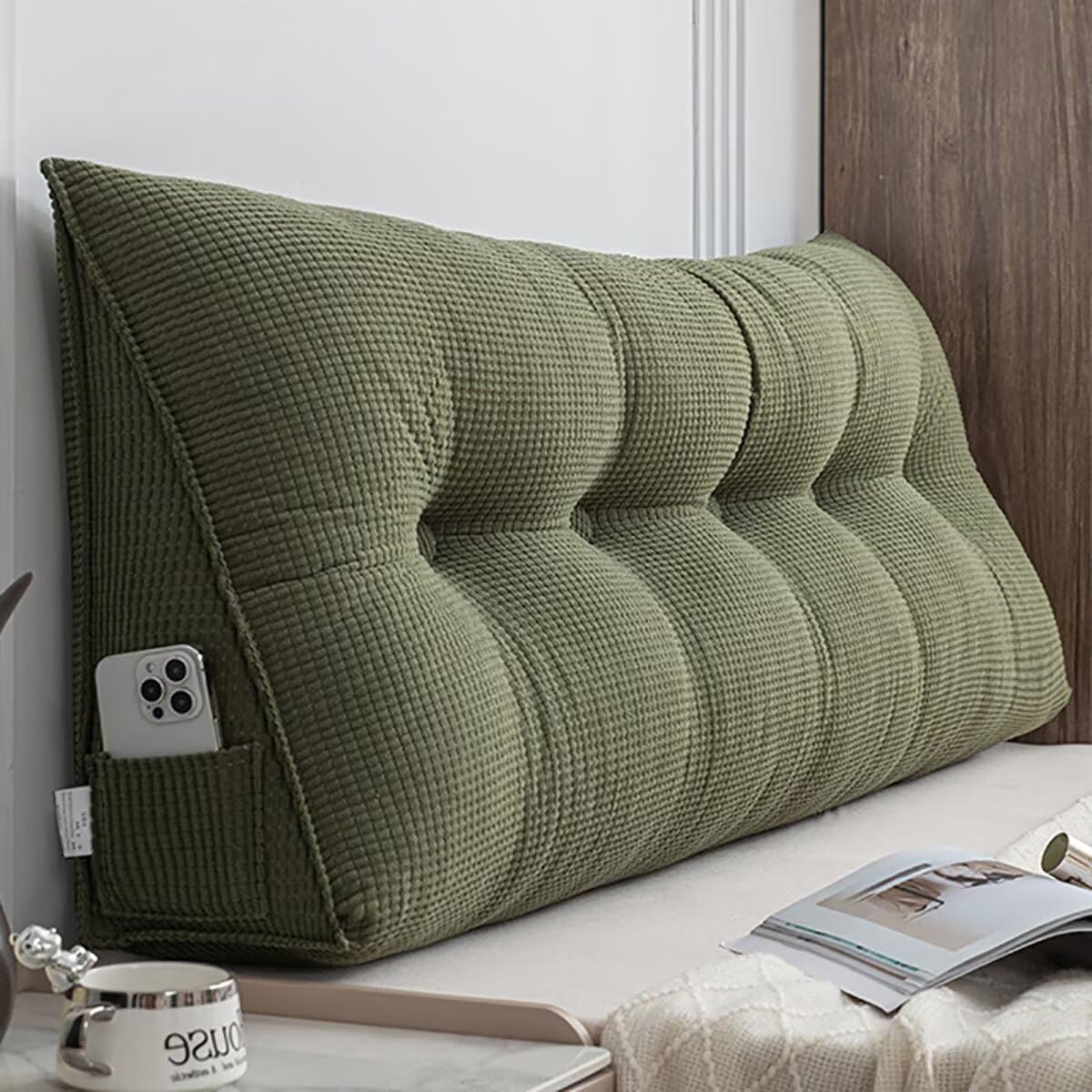 Coussin de lecture ergonomique grand dossier lit canapé vert 180 cm dehoussable