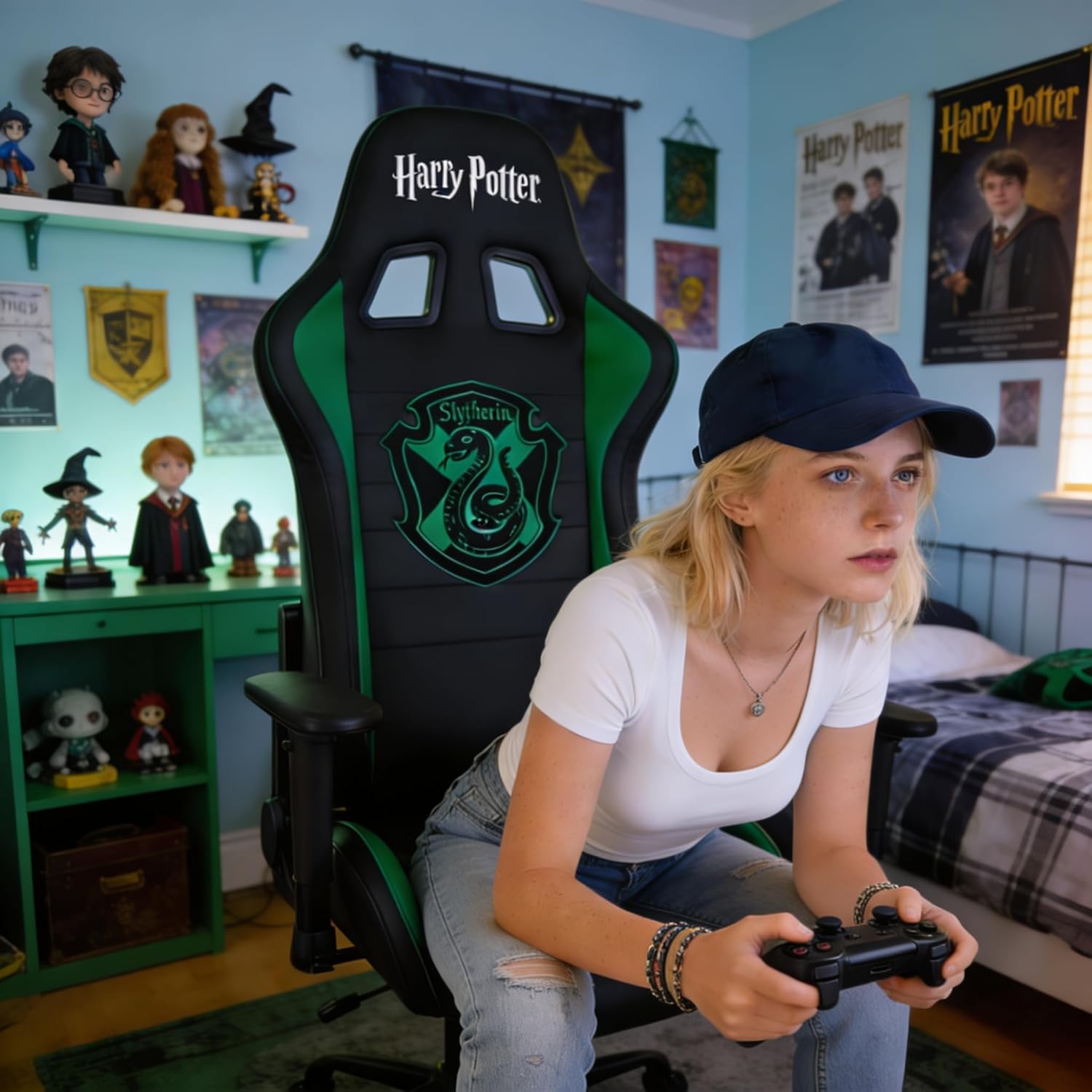 SUBSONIC Harry Potter - Official Ergonomic Gamer Chair Adjustable Back and Armrests -Slytherin - for dolescent and Adult Gaming Chair Size L