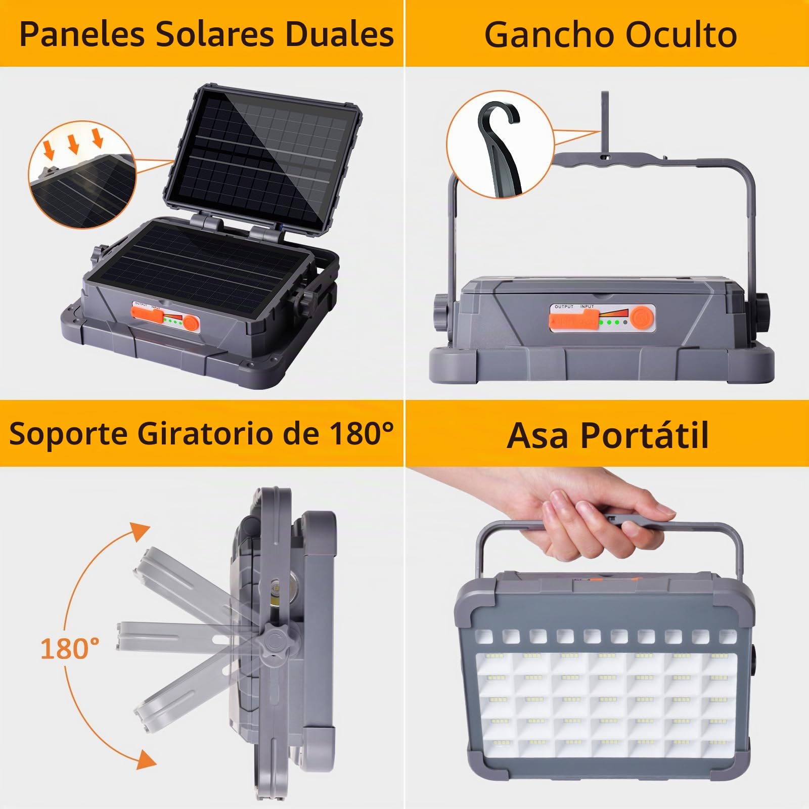 MASMEJOR Foco LED Recargable, 10000LM, 15000mAh, Dual Panel Solar