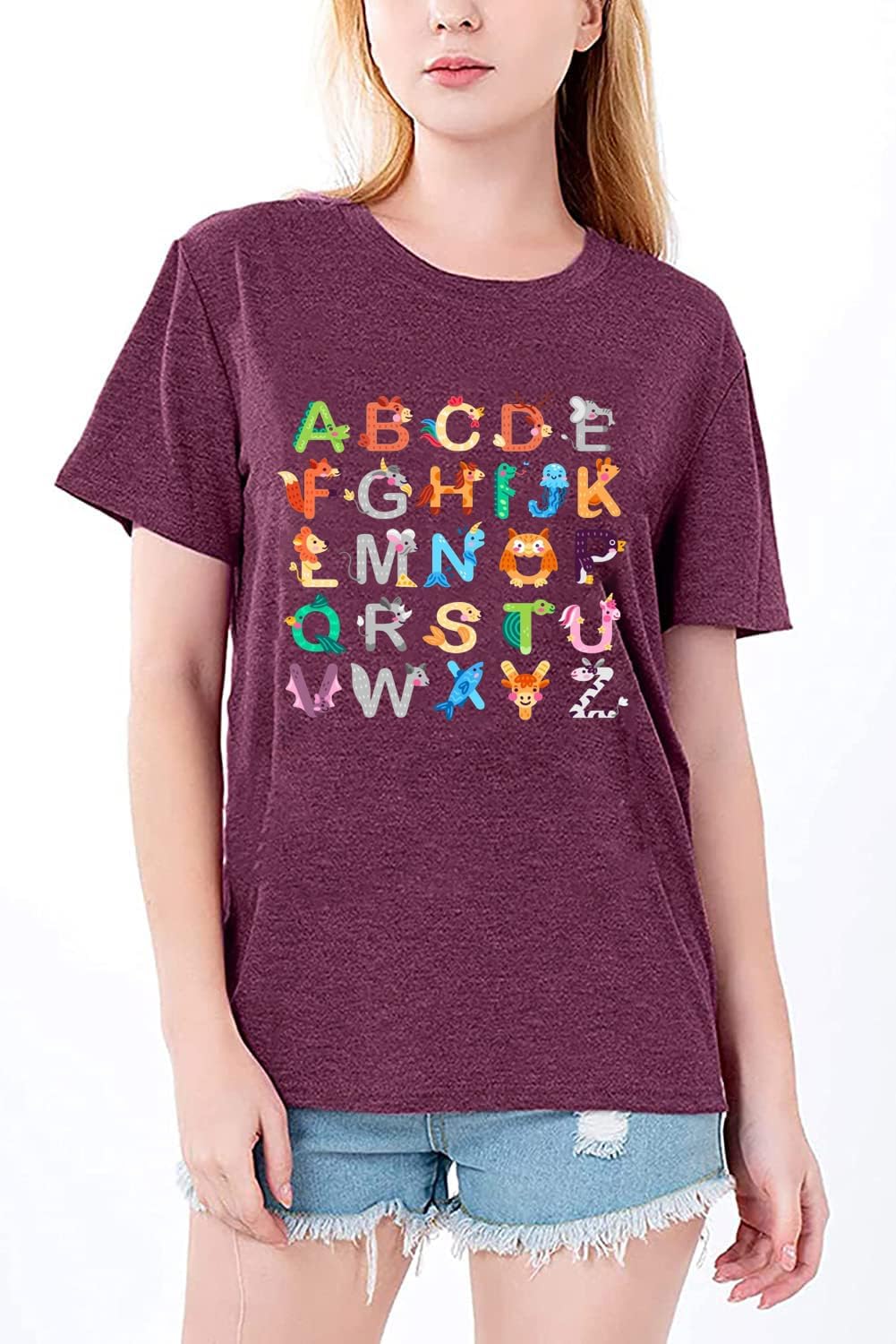 Teacher Shirt Women Teaching Tshirt Funny ABC Animals Alphabet Graphic Tee Top Cute Kindergarten Teachers Gift T-Shirt - Image 2