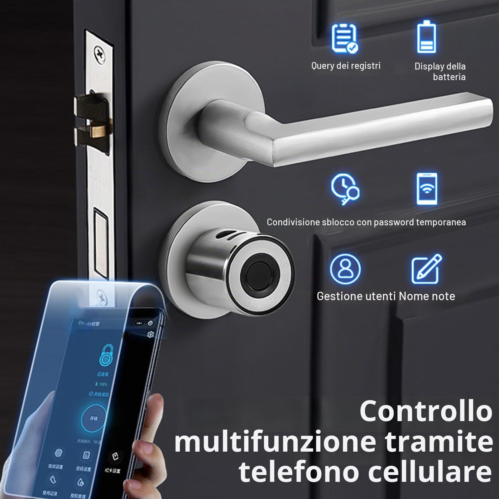 Sostituzione Serratura Cilindro Intelligente, Lega Alluminio Impronta Digitale Controllo App Serratura Elettronica con Chiavi per Porte Sicurezza In Ferro E Legno