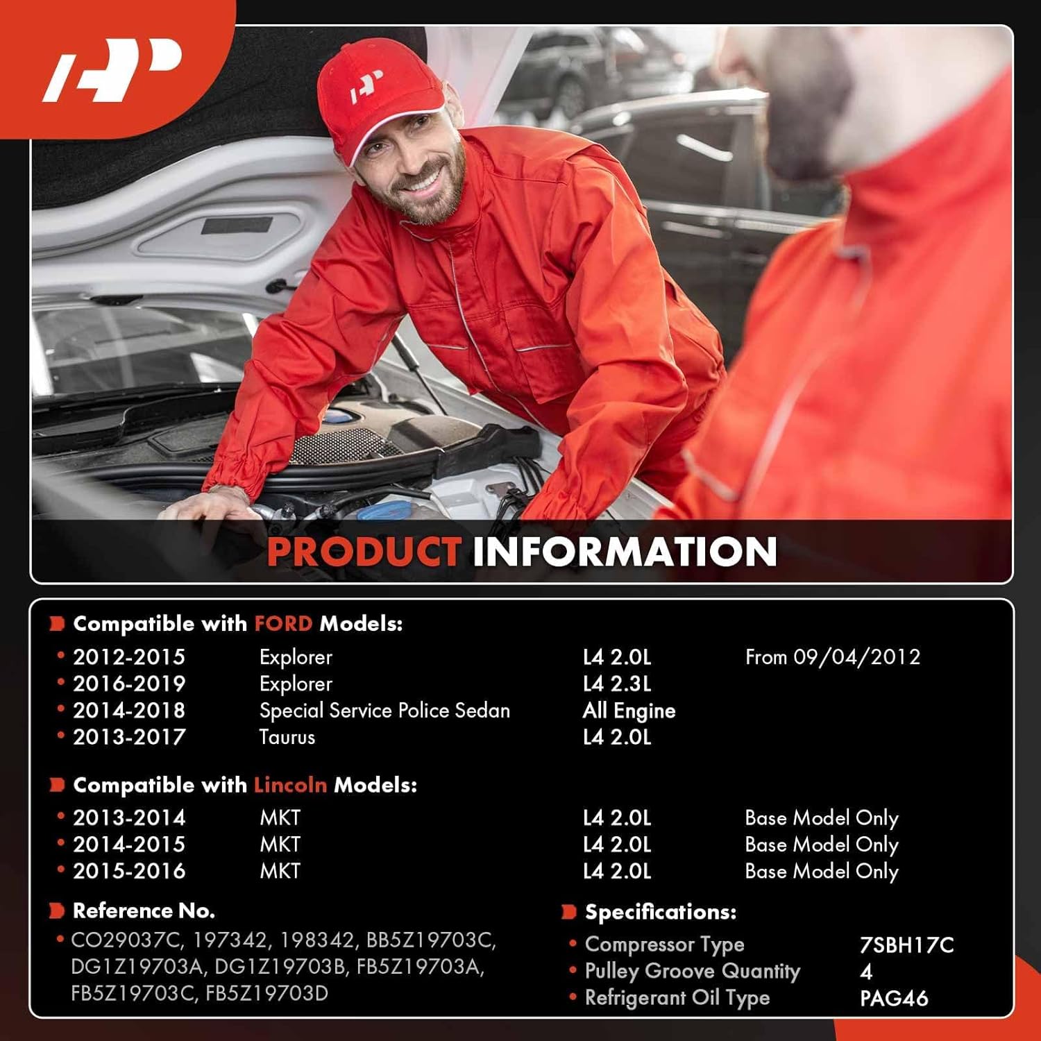 A-Premium Air Conditioner AC Compressor with Clutch Compatible with Ford Explorer 2012-2019, Taurus 2013-2017, Special Service Police Sedan 2014-2018 & Lincoln MKT 2013-2016, 2.0L 2.3L