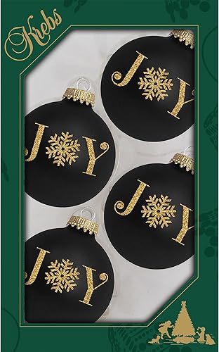 Adornos de cristal para árbol de Navidad, 2.638 in2.63 pulgadas 4 piezas, bolas decoradas de Christmas By Krebs sin costuras para colgar decoración