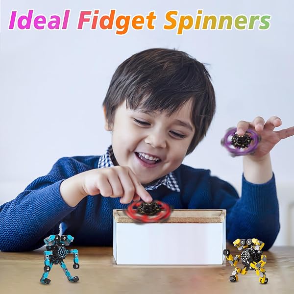 Gokeey Transformable Fidget Spinners Toys 4 Pcs for Kids and Adults Stress Relief Sensory Toys for Boys and Girls Age 8-13 Fingertip Gyros Easter Party Favors Birthday Gifts for Teens Travel Toys - 4