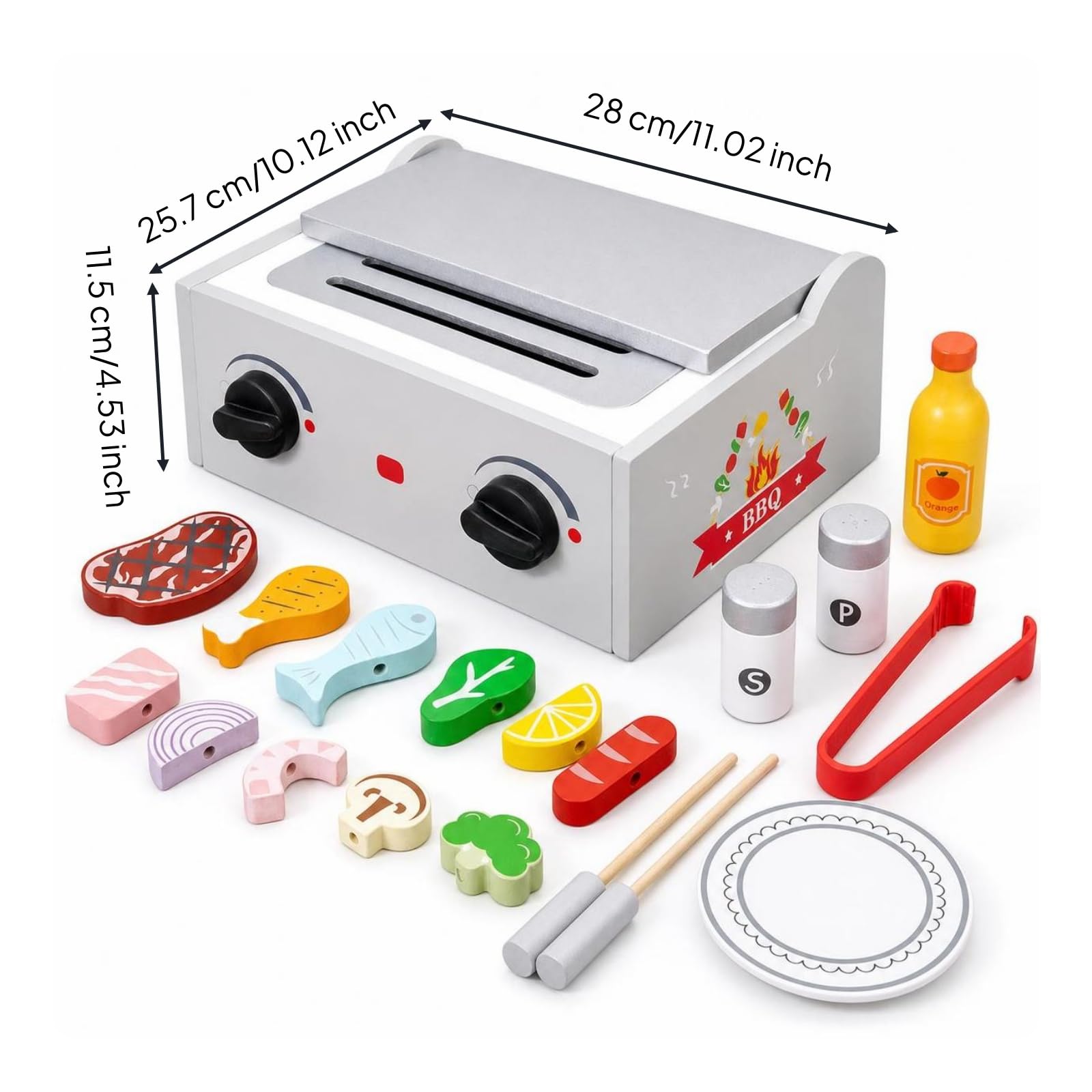 kowaku Barbecue Giocattolo in Legno Barbecue Giocattolo con Accessori da Tavolo Gioco di Ruolo per Bambine, Scuola Dell'infanzia